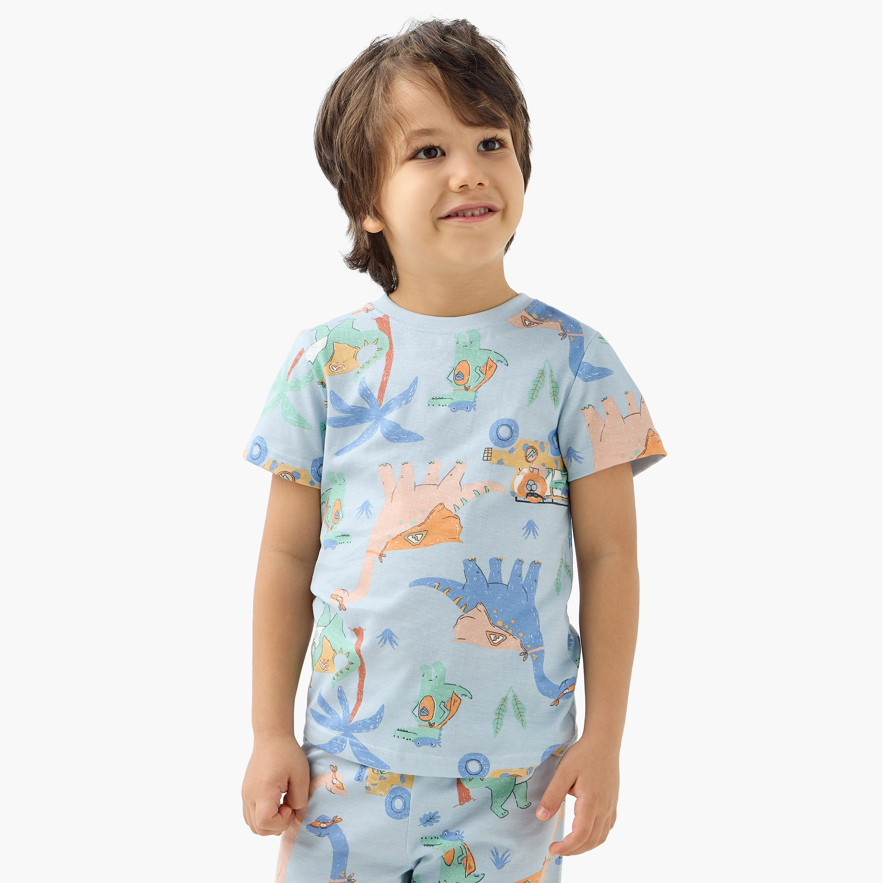 تيشيرتات بطبعات ديناصورات مع بنطلونات بيجاما - مجموعة من طقمين-boys-clothing-nightwear-image-3