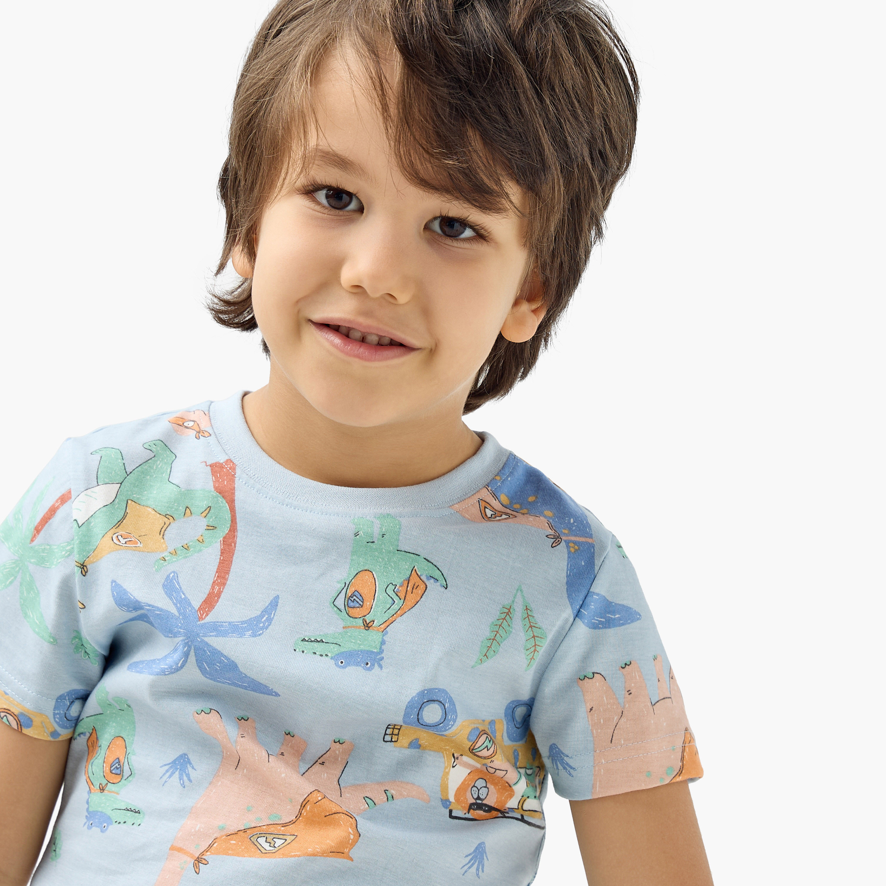 تيشيرتات بطبعات ديناصورات مع بنطلونات بيجاما - مجموعة من طقمين-boys-clothing-nightwear-image-6