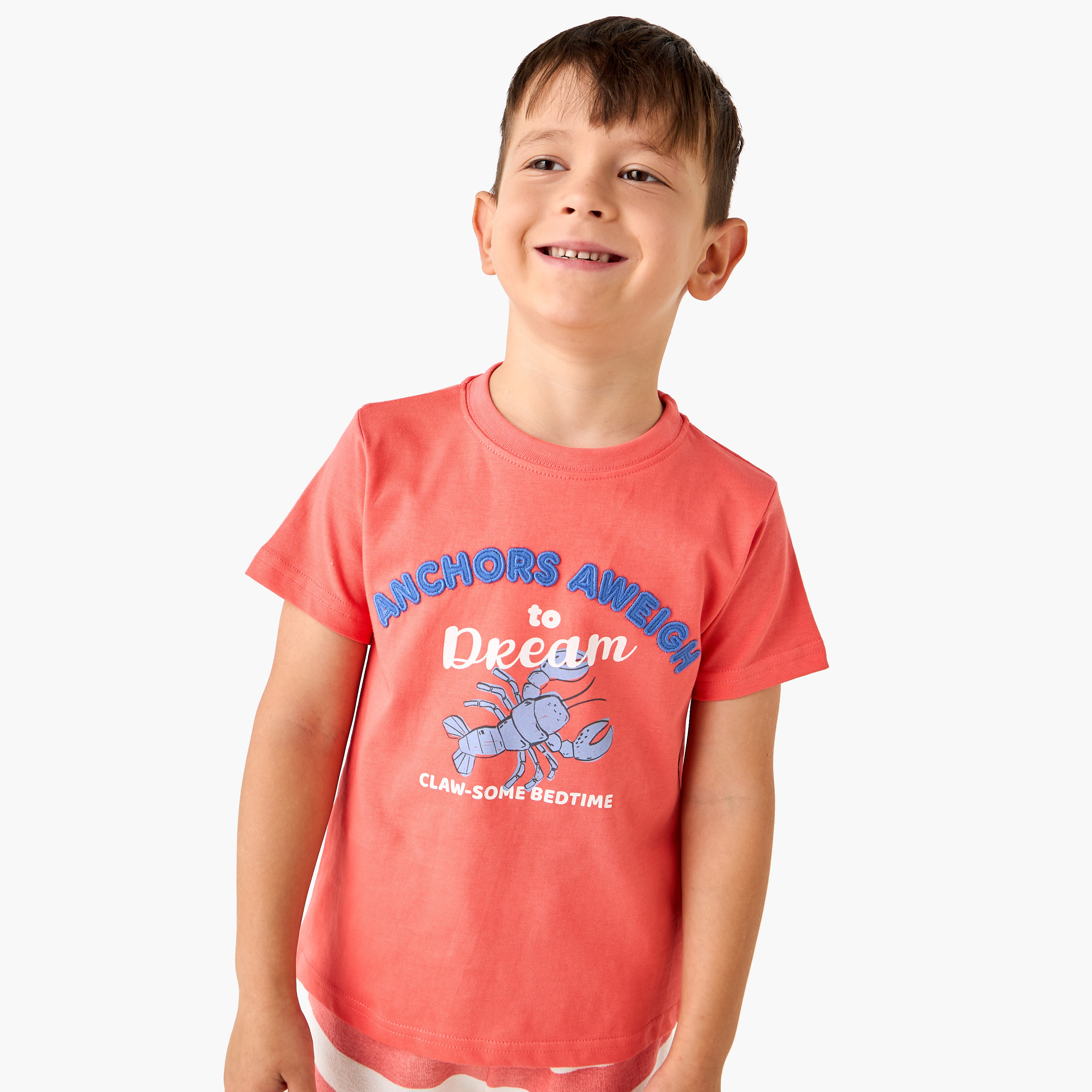 Juniors Lobster Print T-shirt and Striped Shorts Set-boys-clothing-nightwear-image-2