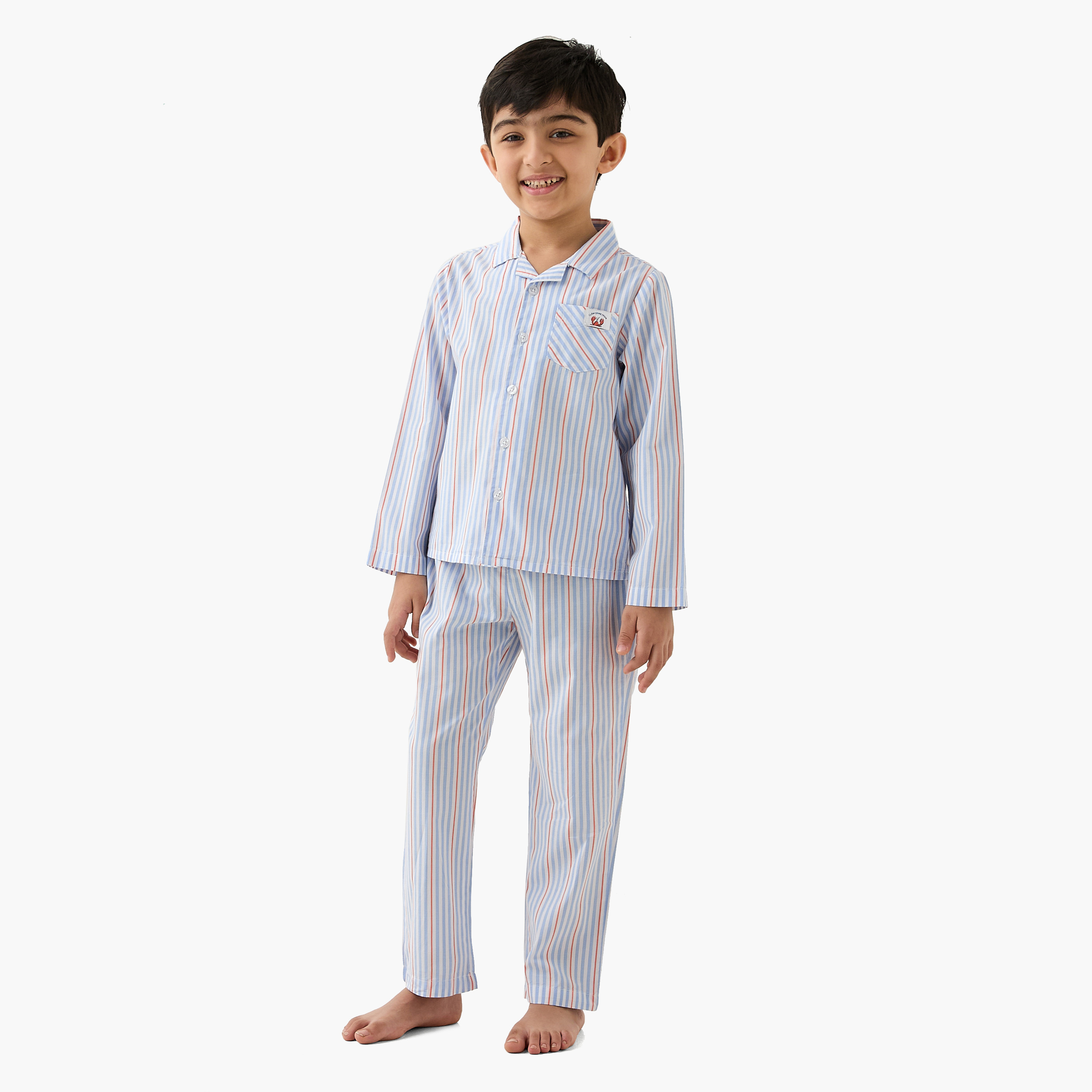 Juniors Striped Shirt and Pyjama Set-boys-clothing-nightwear-image-1