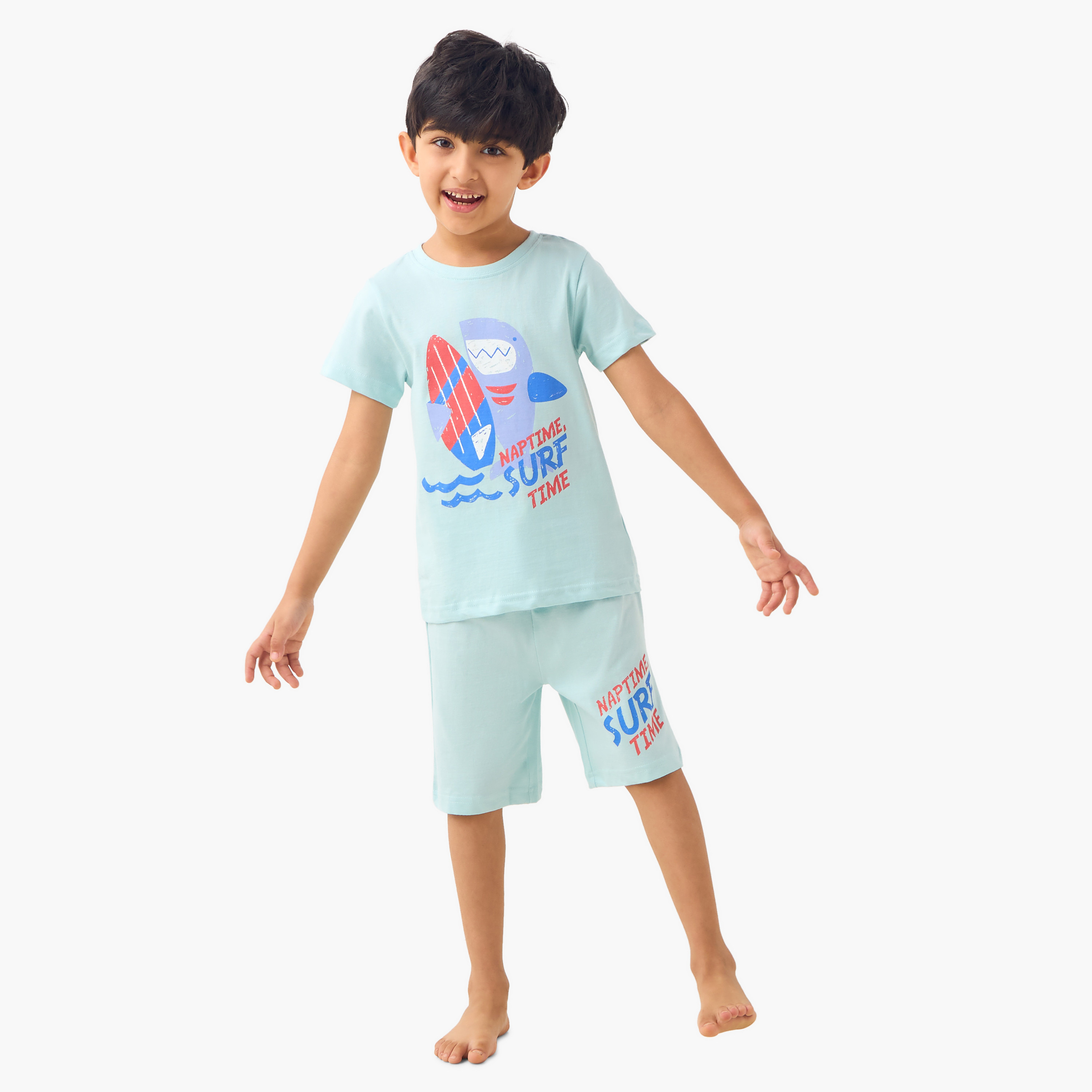 Pack of 2 Juniors Printed T-shirt and Shorts Set-boys-clothing-nightwear-image-1