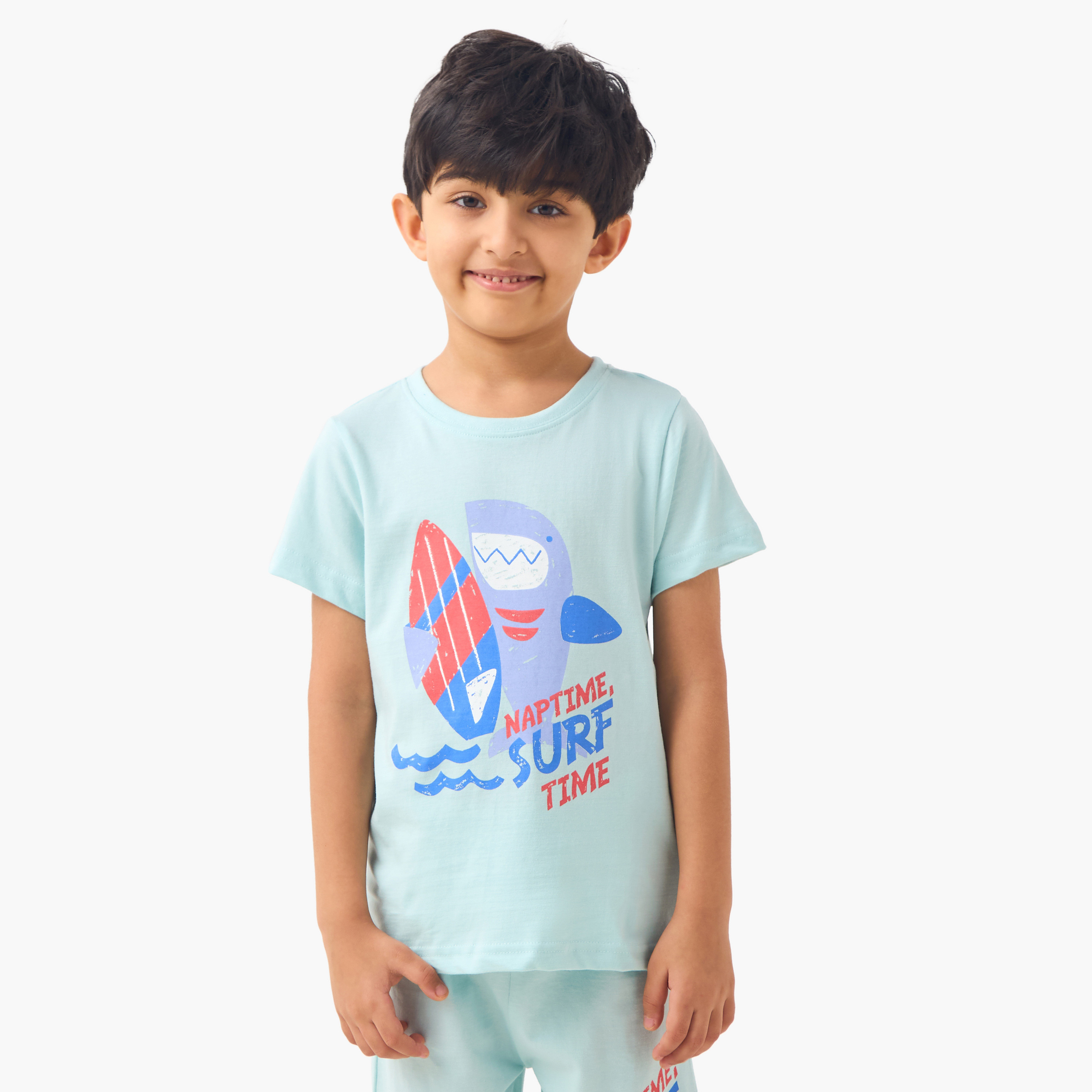 Pack of 2 Juniors Printed T-shirt and Shorts Set-boys-clothing-nightwear-image-2