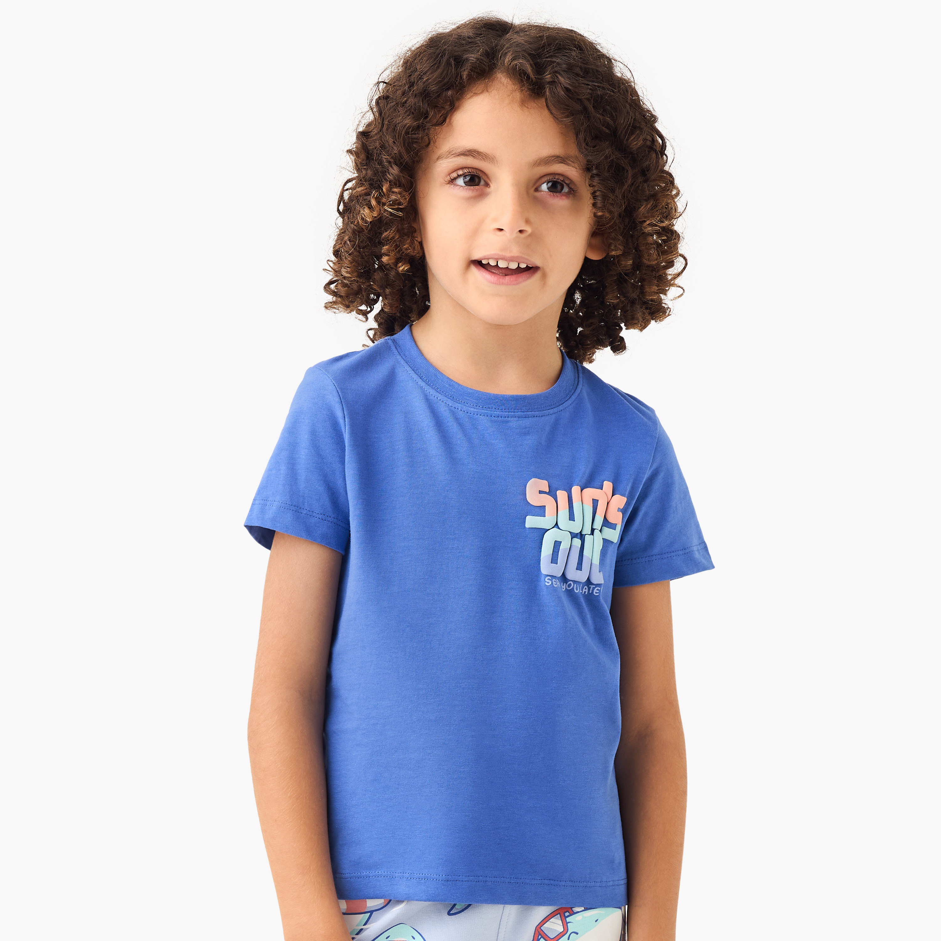 Juniors Shark Print T-shirt and Pyjama Set-boys-clothing-nightwear-image-2