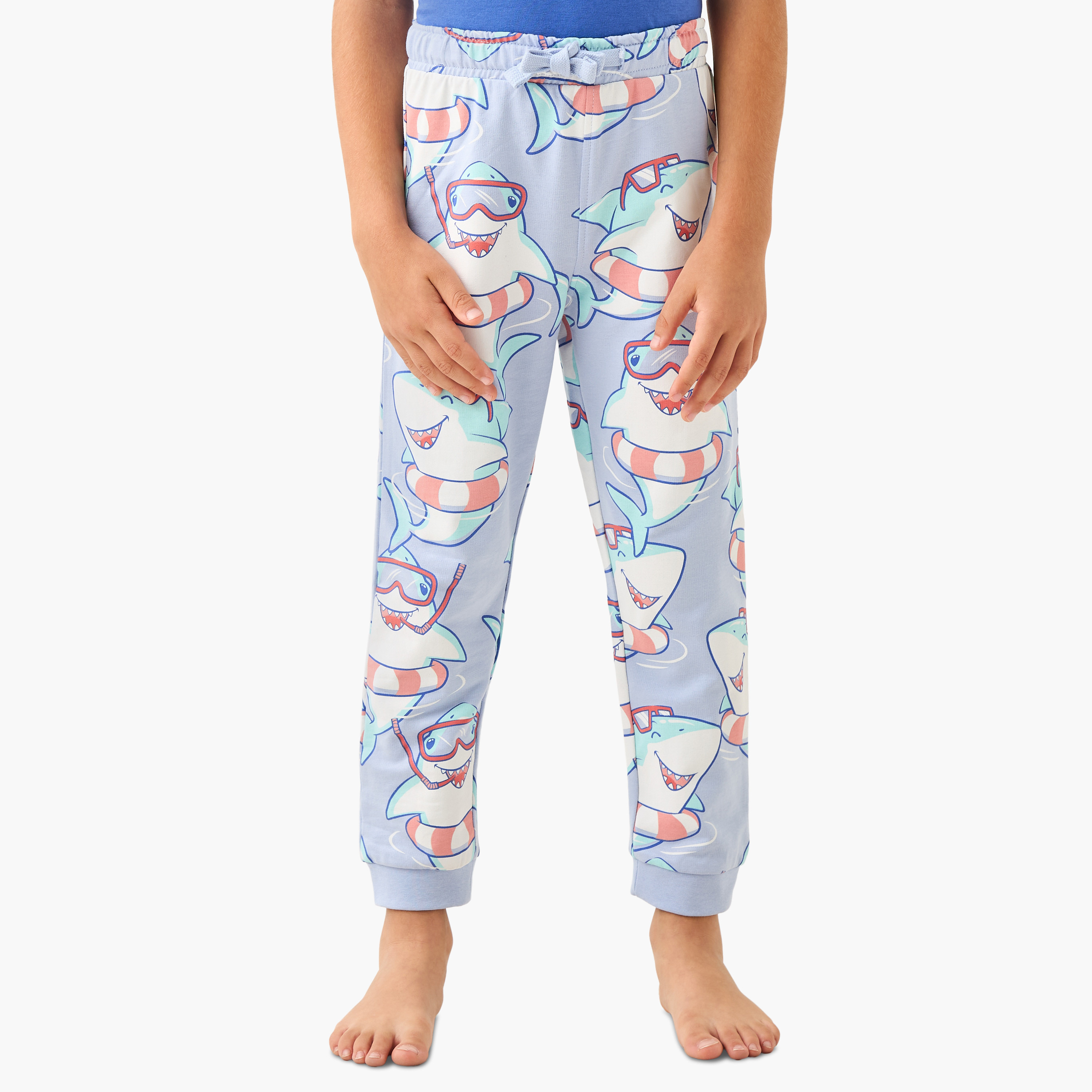 Juniors Shark Print T-shirt and Pyjama Set-boys-clothing-nightwear-image-3