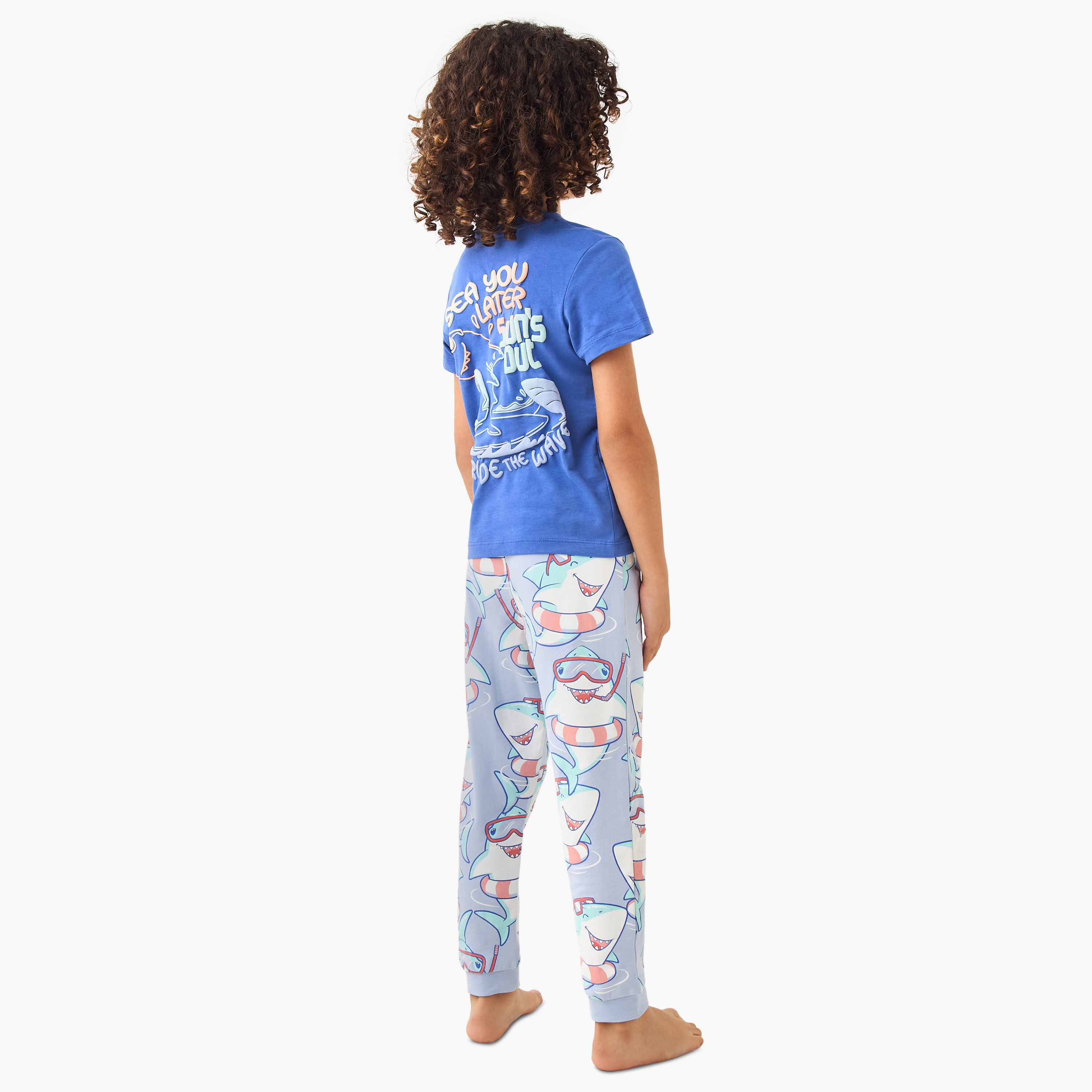 Juniors Shark Print T-shirt and Pyjama Set-boys-clothing-nightwear-image-4