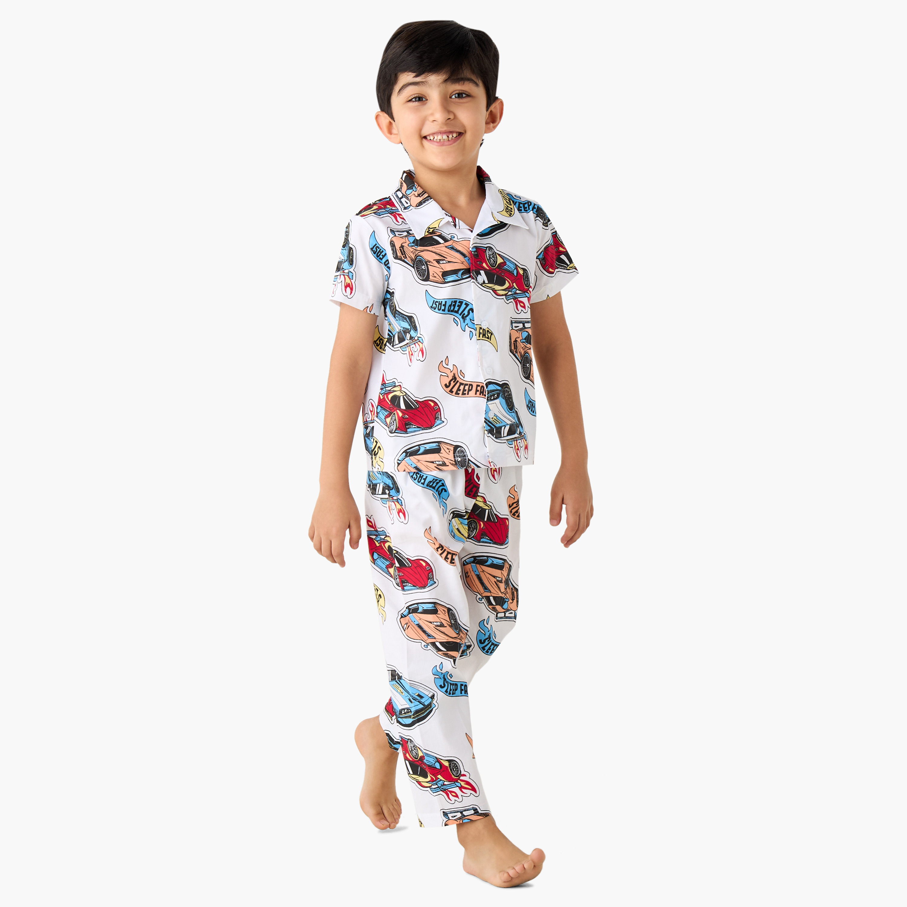 Juniors Racer Print Shirt and Pyjama Set-boys-clothing-nightwear-image-1