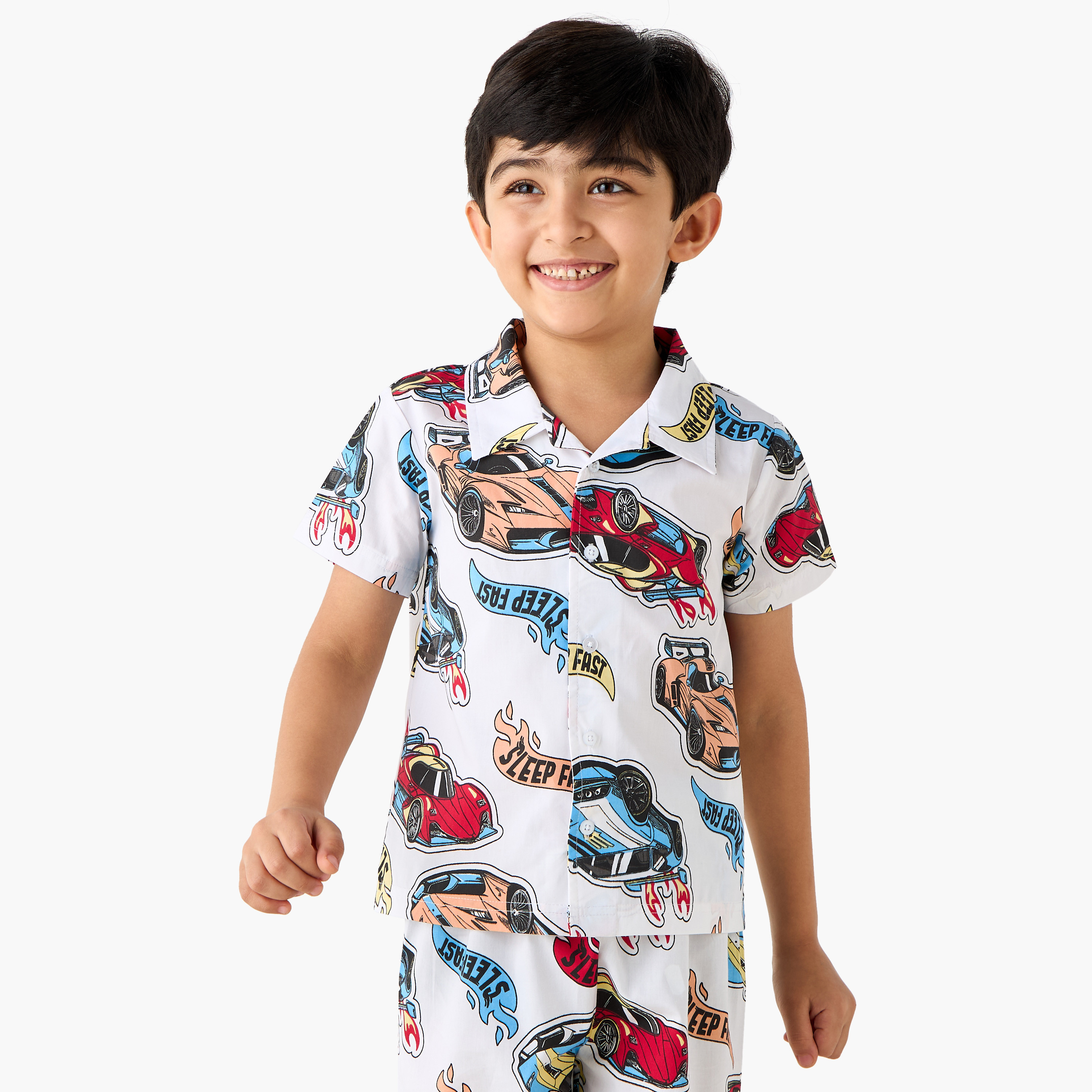 Juniors Racer Print Shirt and Pyjama Set-boys-clothing-nightwear-image-2