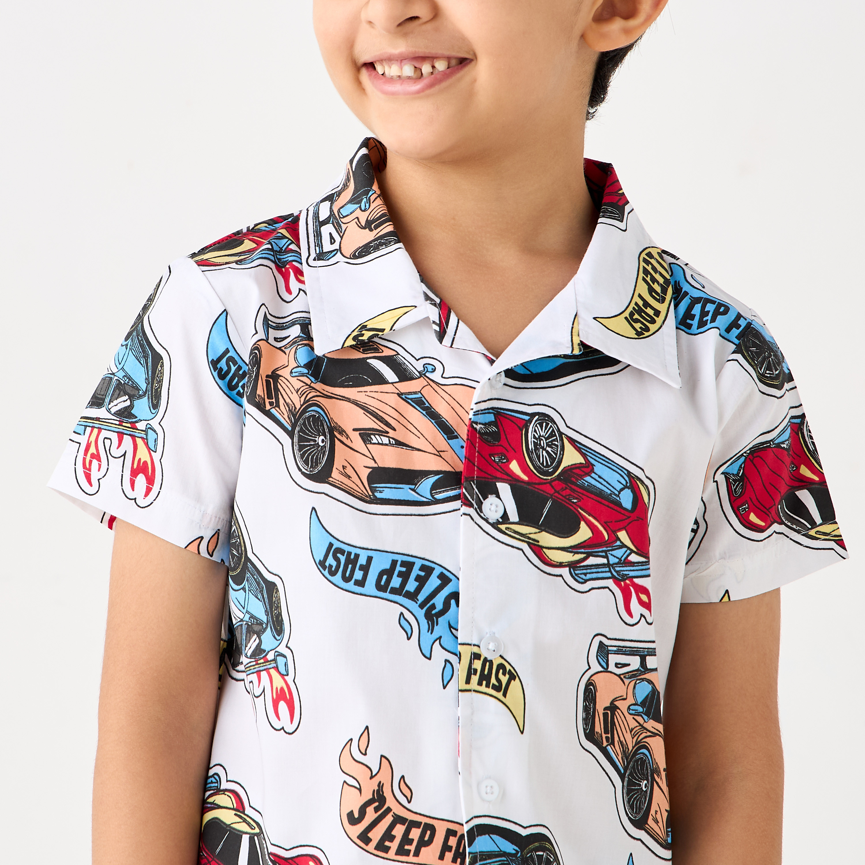 Juniors Racer Print Shirt and Pyjama Set-boys-clothing-nightwear-image-4