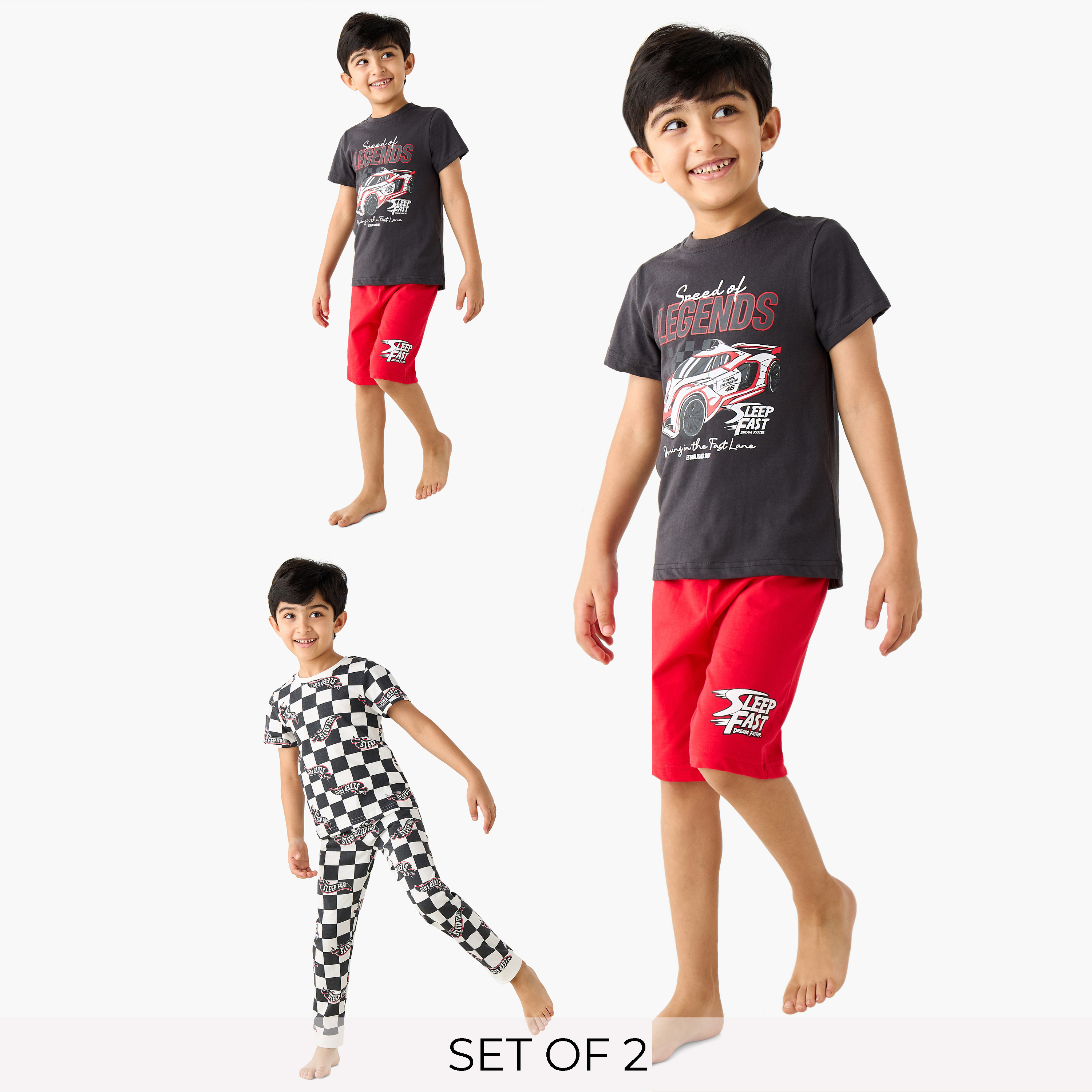 Juniors 4-Piece Printed T-shirts with Shorts and Pyjamas Set-boys-clothing-nightwear-image-1