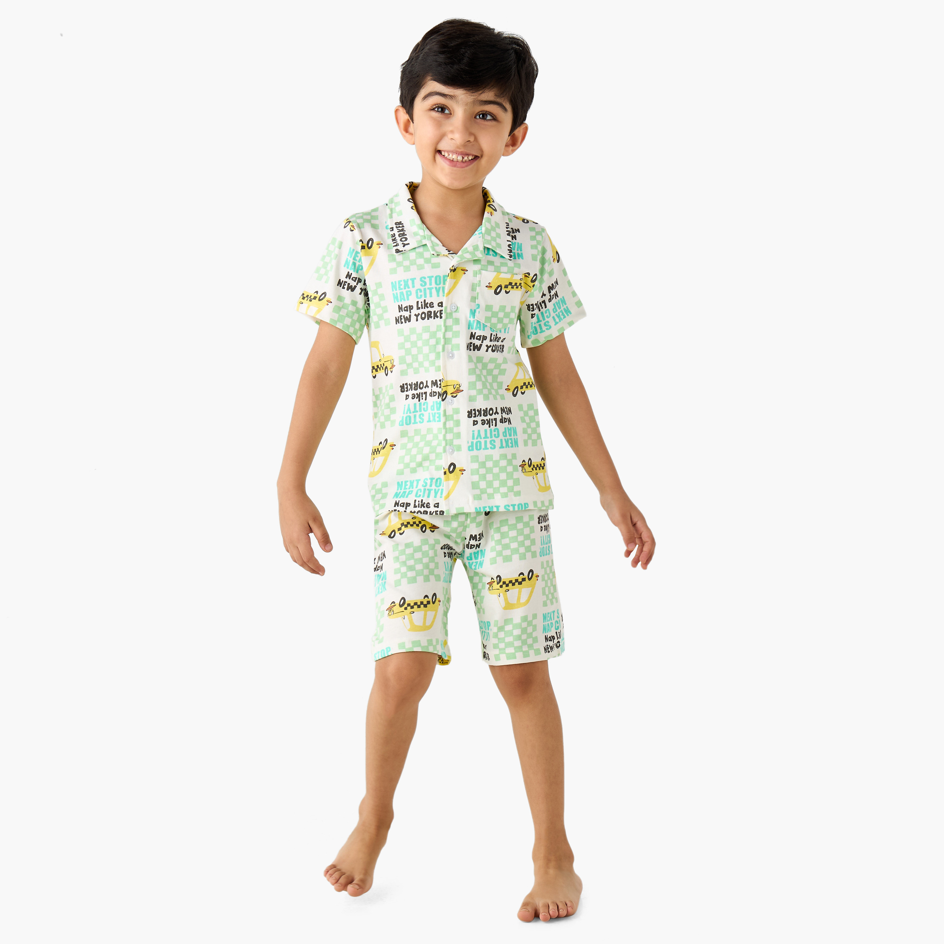 Juniors Taxi Print Shirt and Shorts Set-boys-clothing-nightwear-image-1