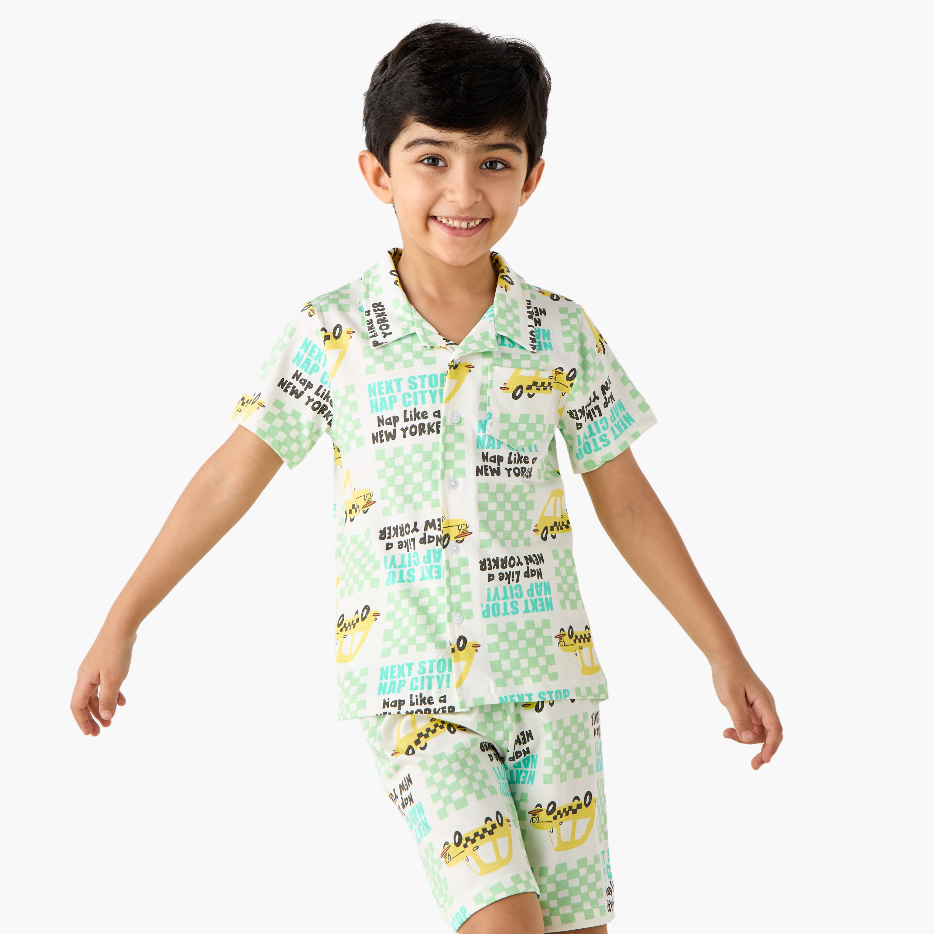 Juniors Taxi Print Shirt and Shorts Set-boys-clothing-nightwear-image-2