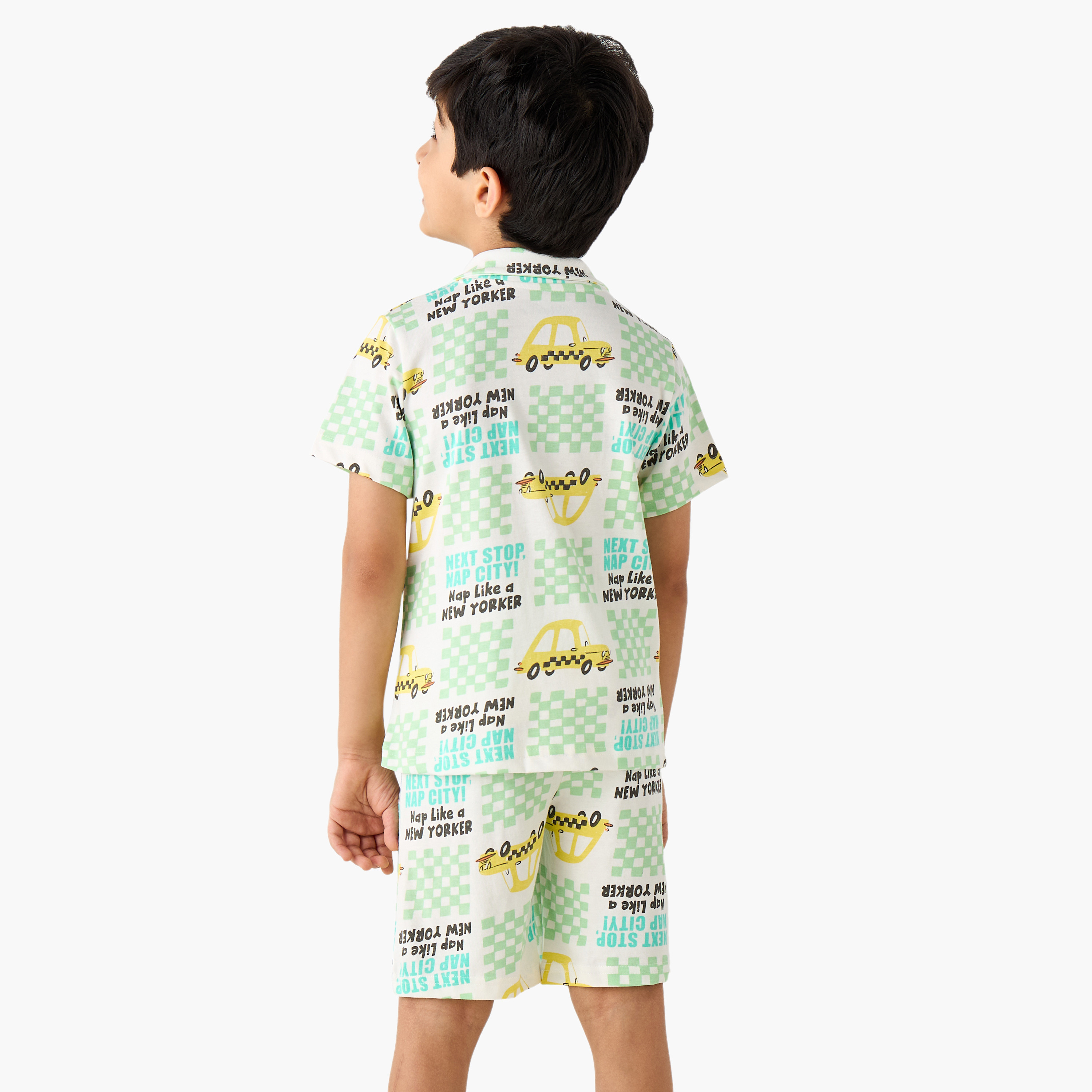 Juniors Taxi Print Shirt and Shorts Set-boys-clothing-nightwear-image-4