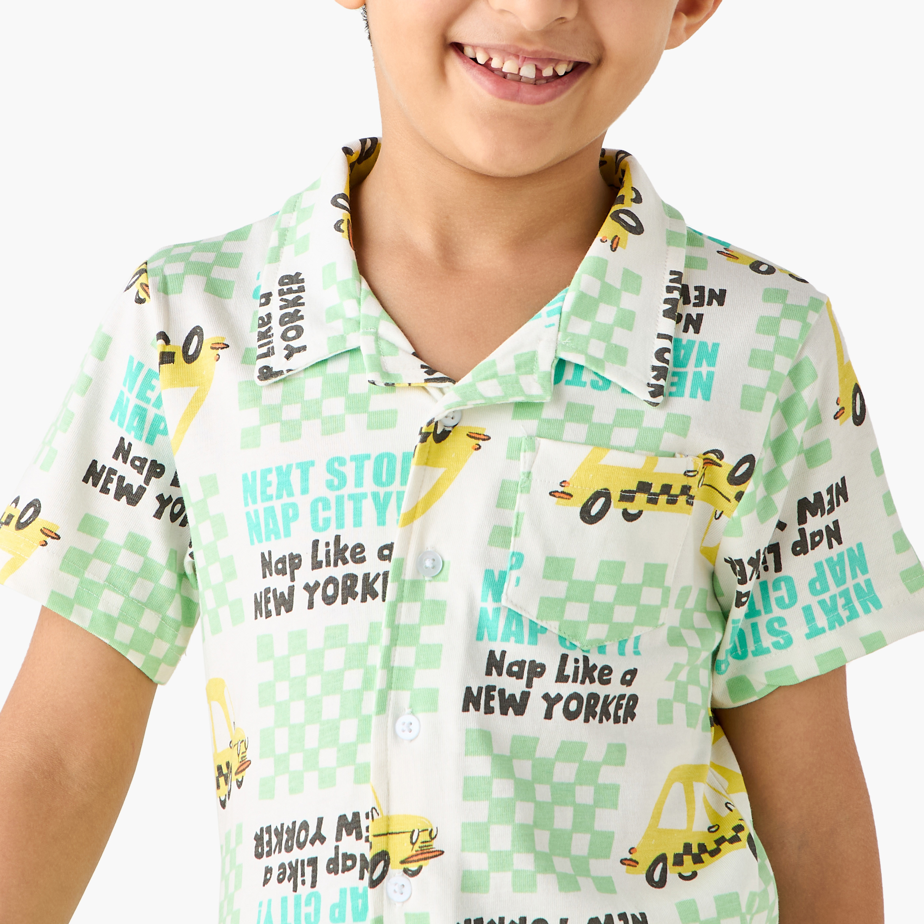 Juniors Taxi Print Shirt and Shorts Set-boys-clothing-nightwear-image-5