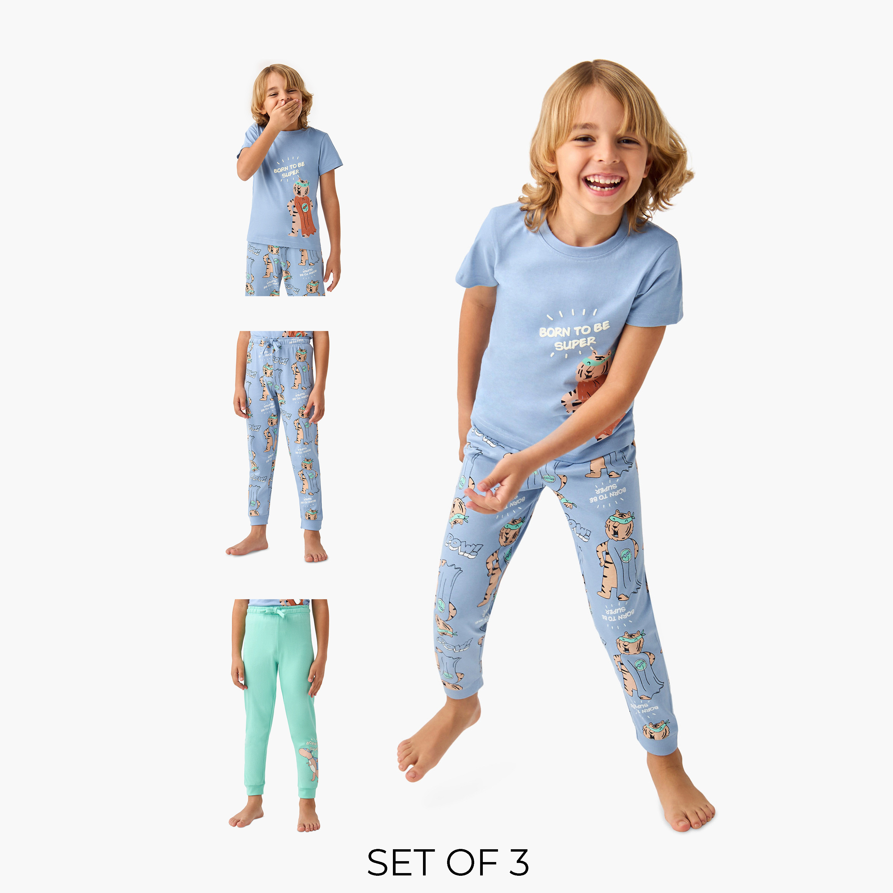 Juniors 3-Piece Animal Print T-shirt and Pyjama Set-boys-clothing-nightwear-image-1