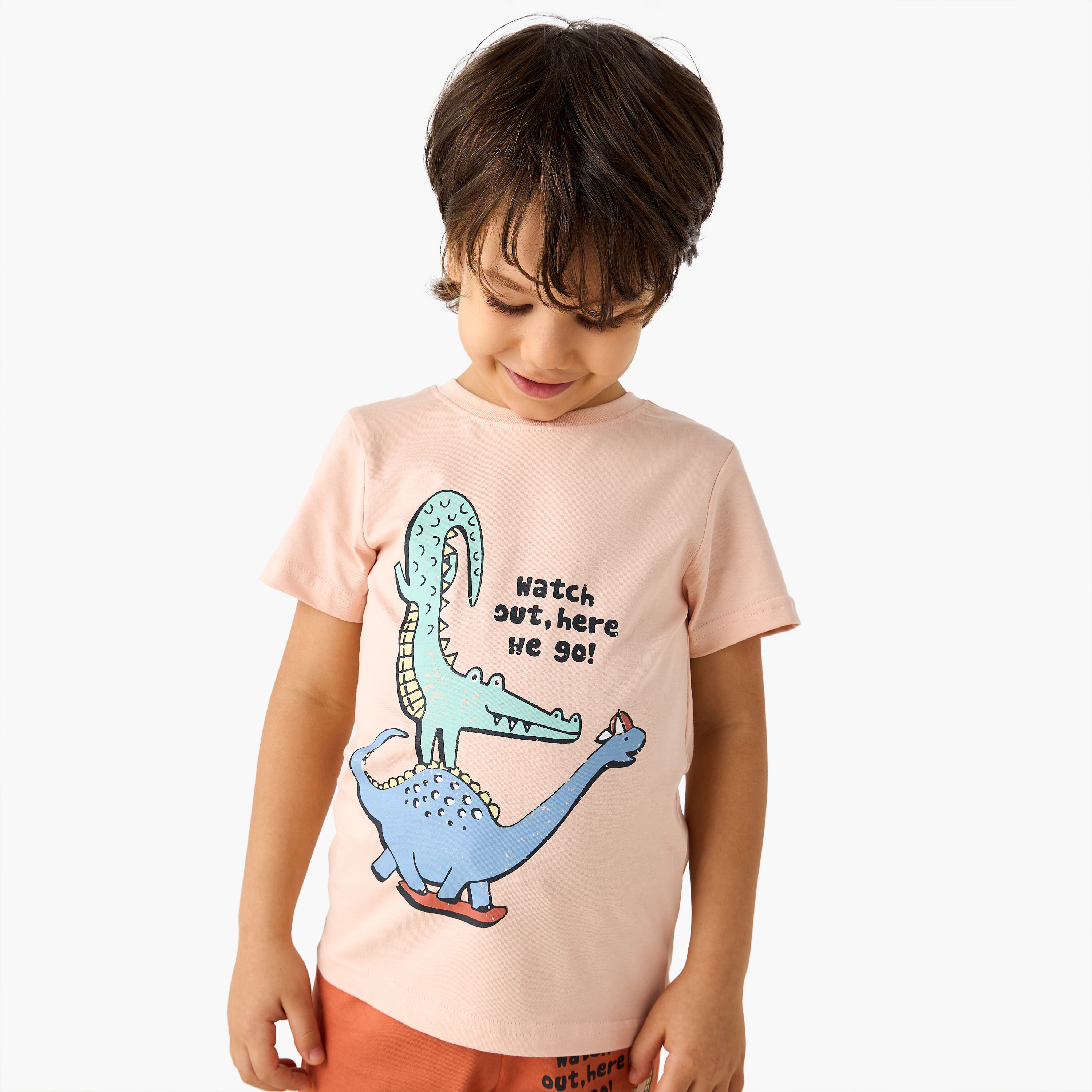 Juniors Dino Print T-shirt with Pyjama - Set of 3-boys-clothing-nightwear-image-4