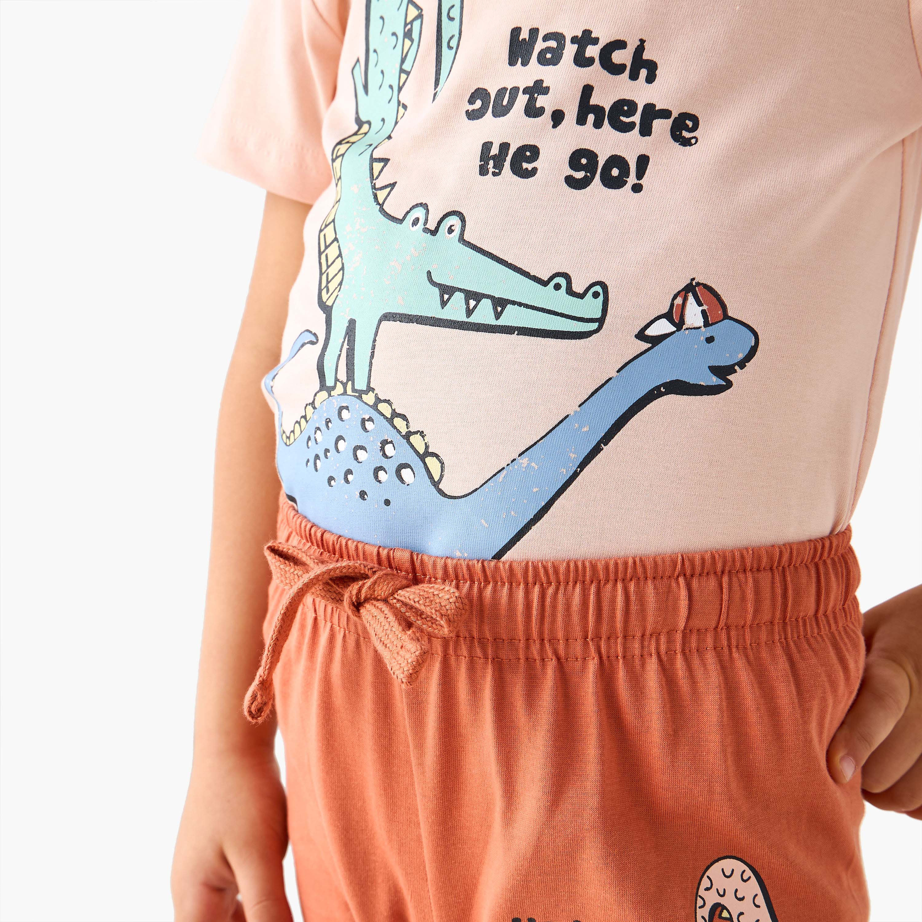 Juniors Dino Print T-shirt with Pyjama - Set of 3-boys-clothing-nightwear-image-7