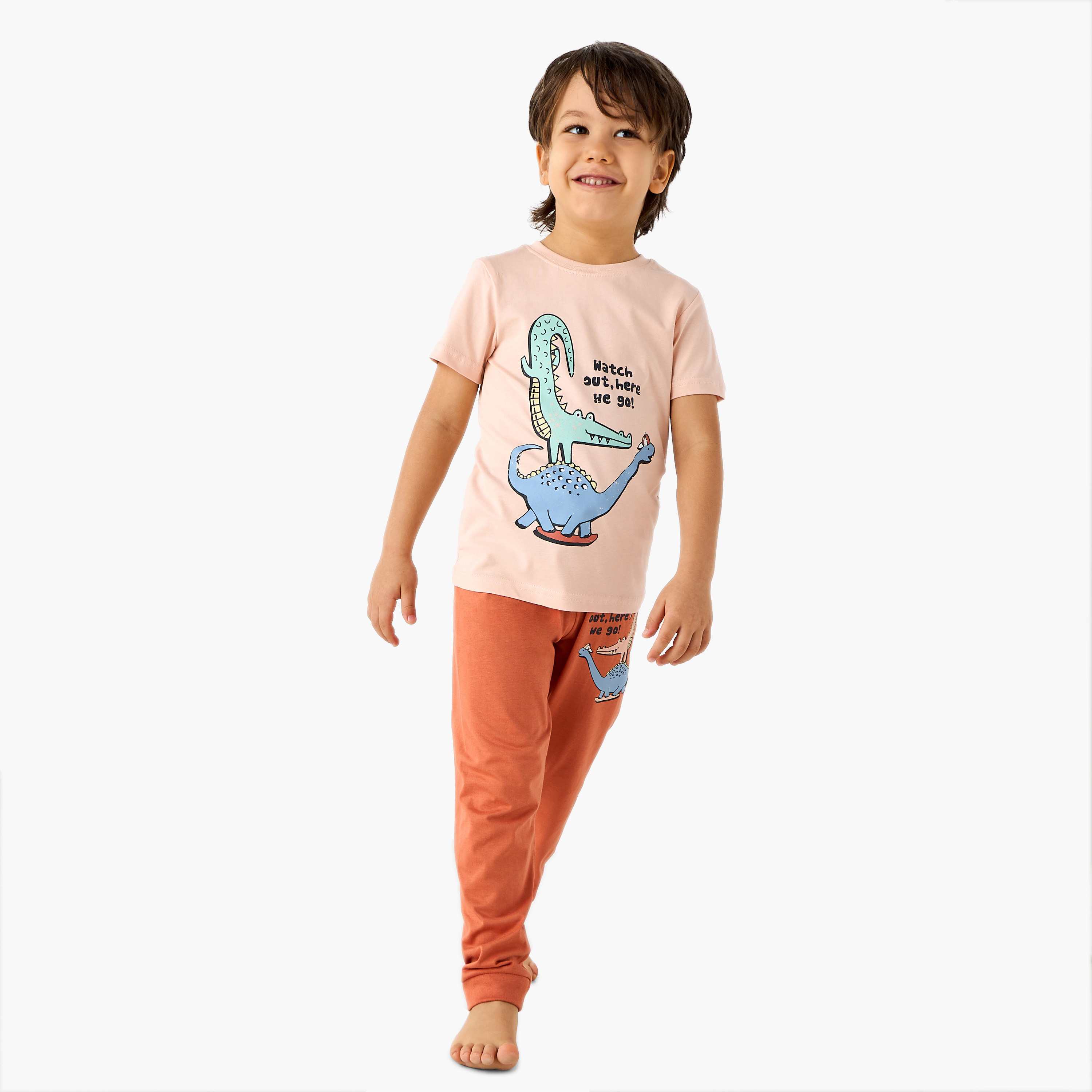 Juniors Dino Print T-shirt with Pyjama - Set of 3-boys-clothing-nightwear-image-9
