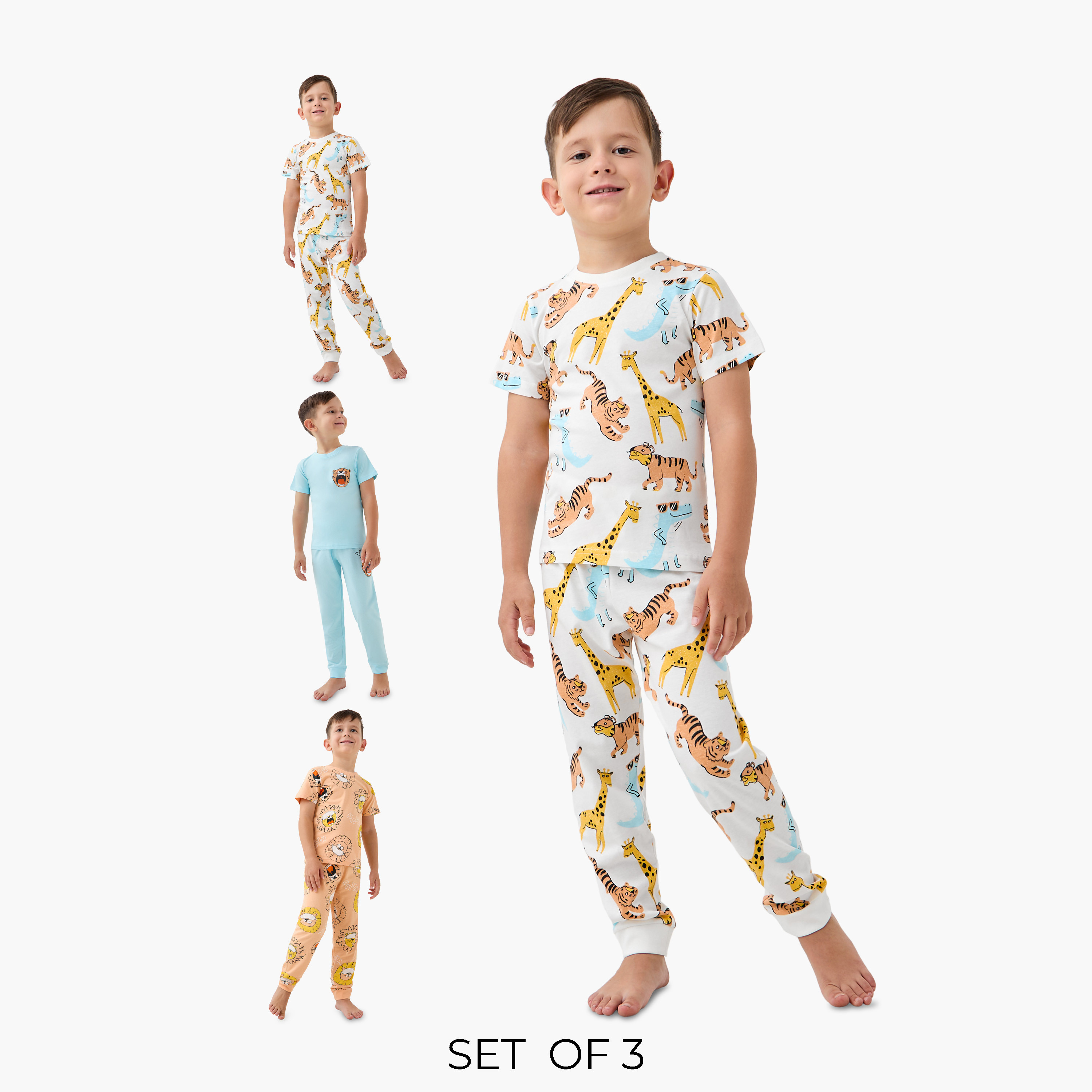 طقم بيجاما قطن بطبعات وأكمام قصيرة وياقة مستديرة  من جونيورز -  طقم من 3 قطع-baby-boys-clothing-nightwear-pyjamasets-image-9