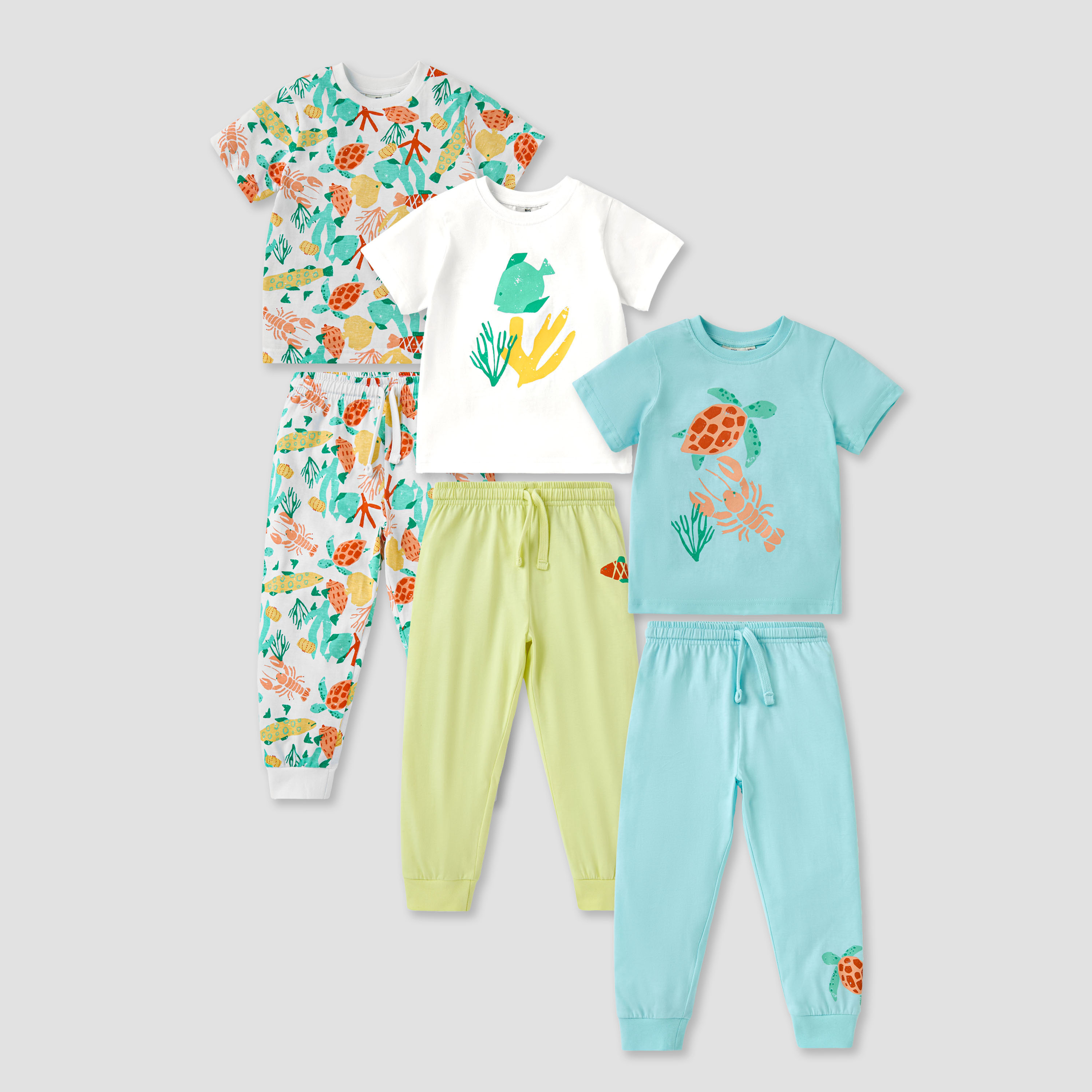 Juniors Fish Print T-shirt with Pyjama - Set of 3-boys-clothing-nightwear-image-1