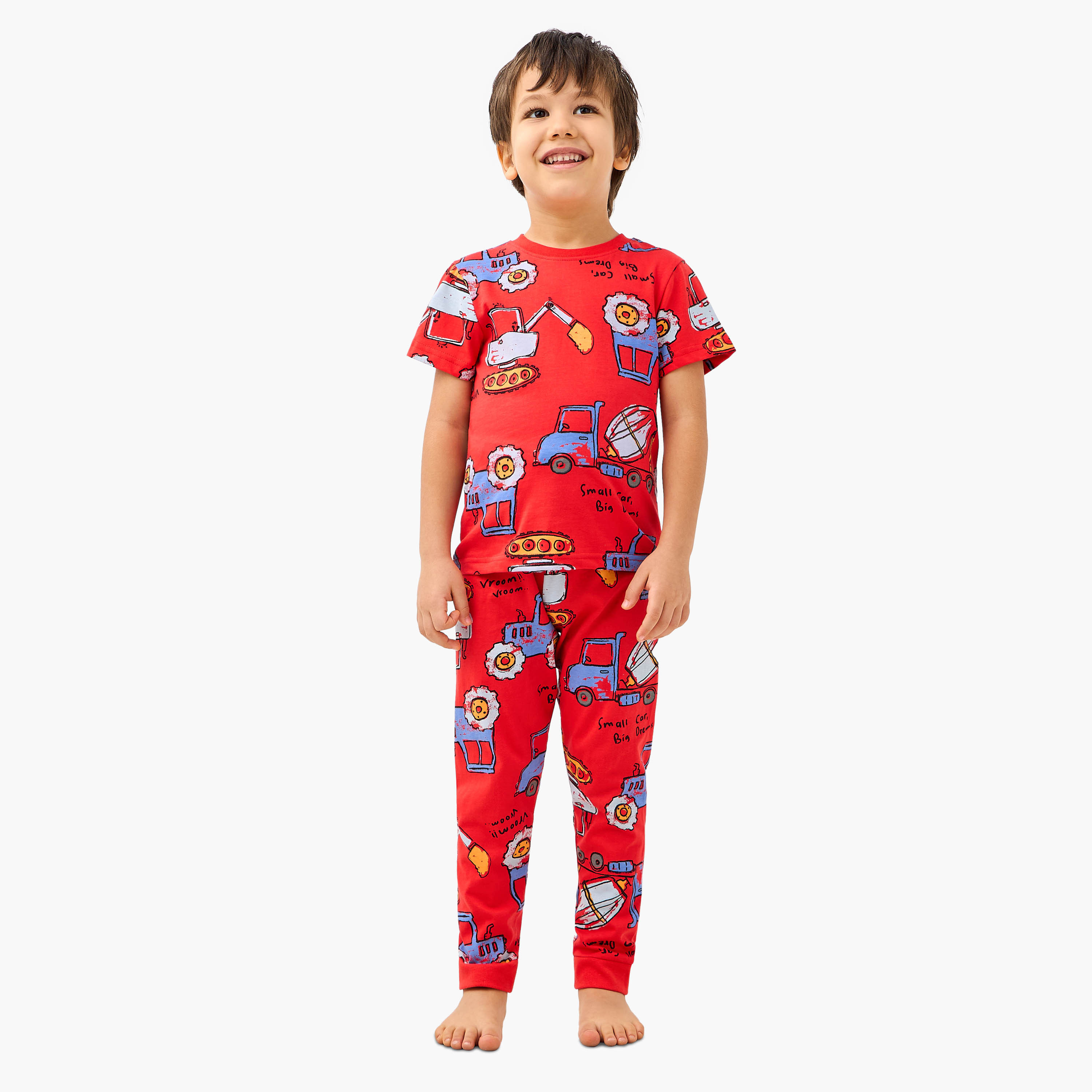 Juniors Construction Vehicle Print T-shirt and Pyjamas - Set of 3-boys-clothing-nightwear-image-3