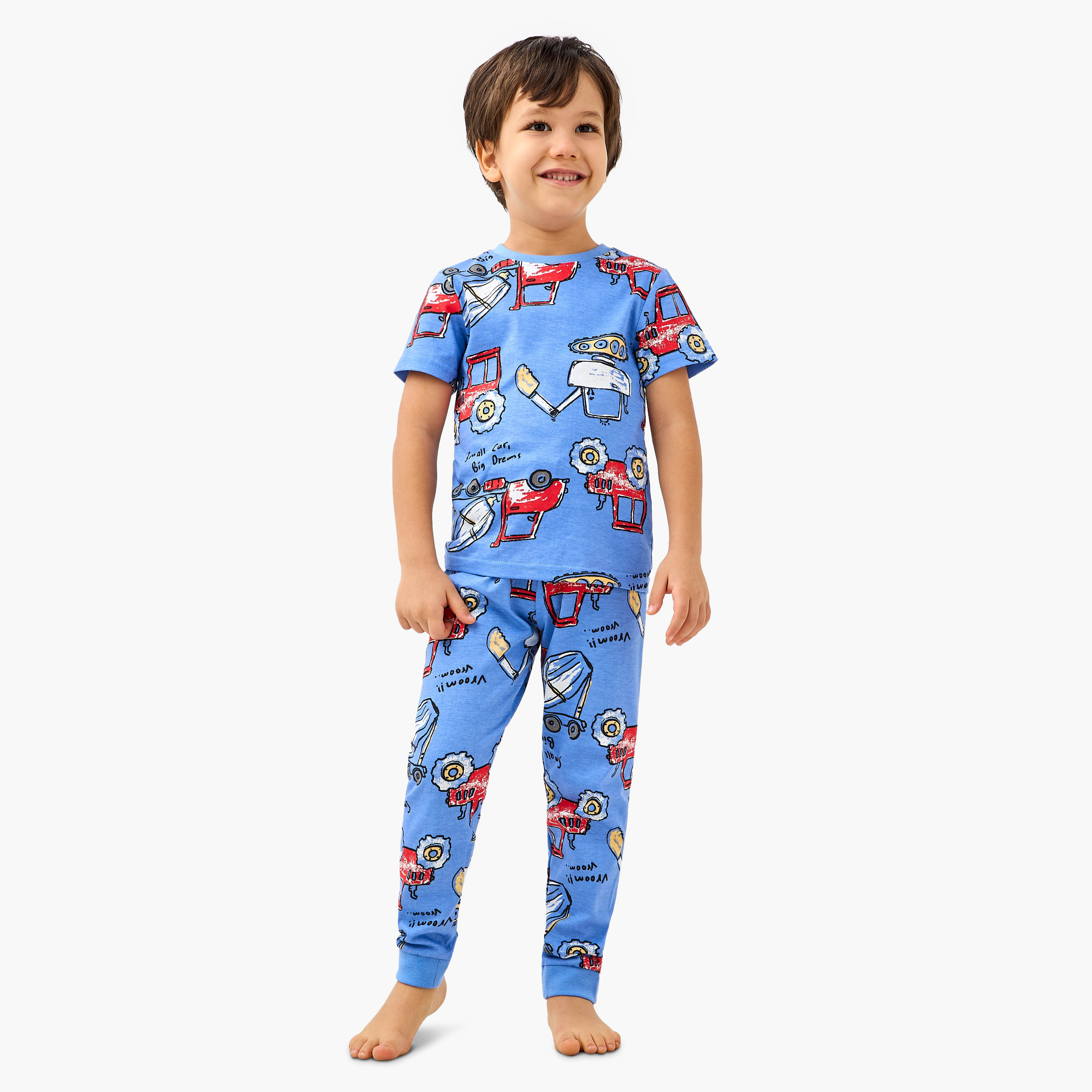 Juniors Construction Vehicle Print T-shirt and Pyjamas - Set of 3-boys-clothing-nightwear-image-4
