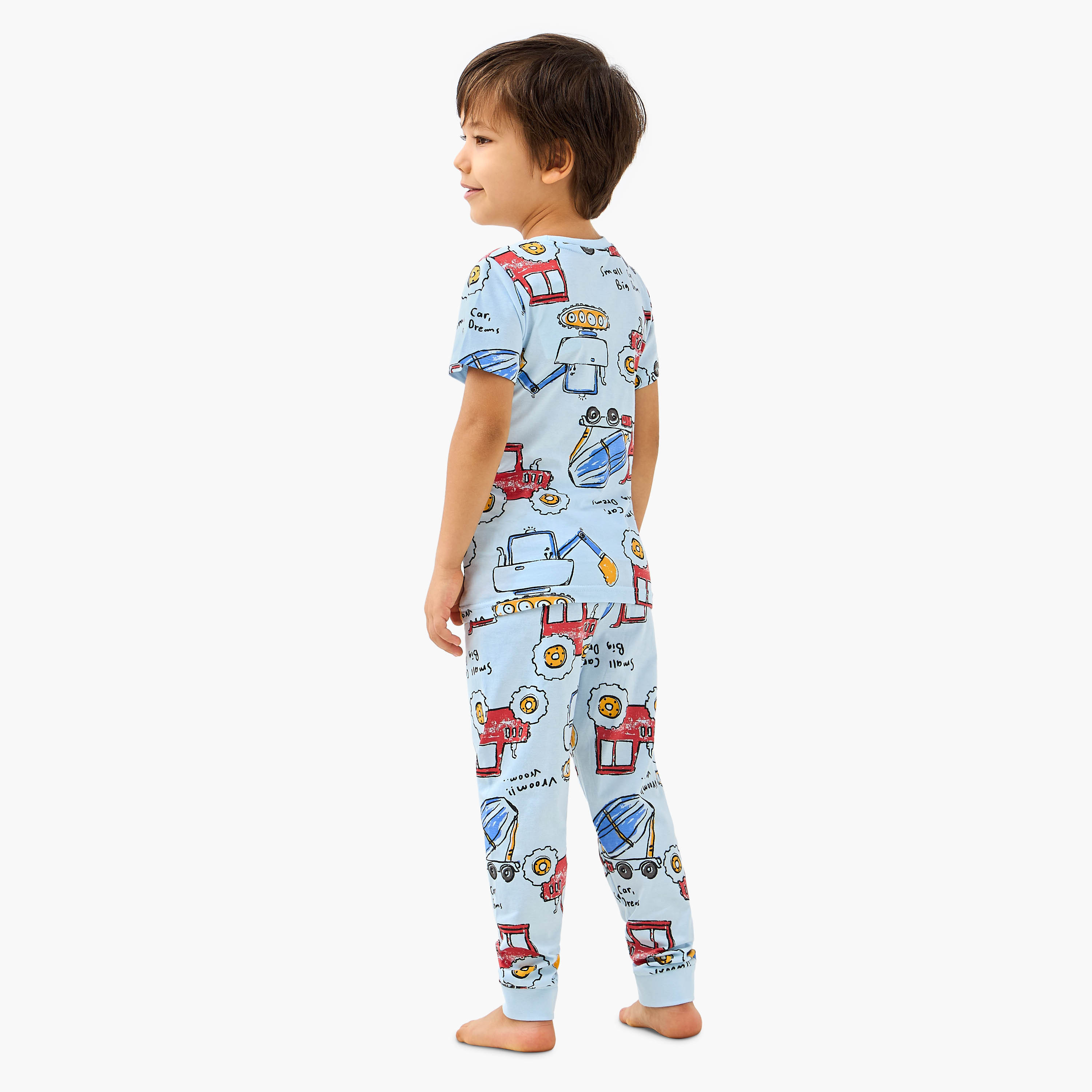 Juniors Construction Vehicle Print T-shirt and Pyjamas - Set of 3-boys-clothing-nightwear-image-5