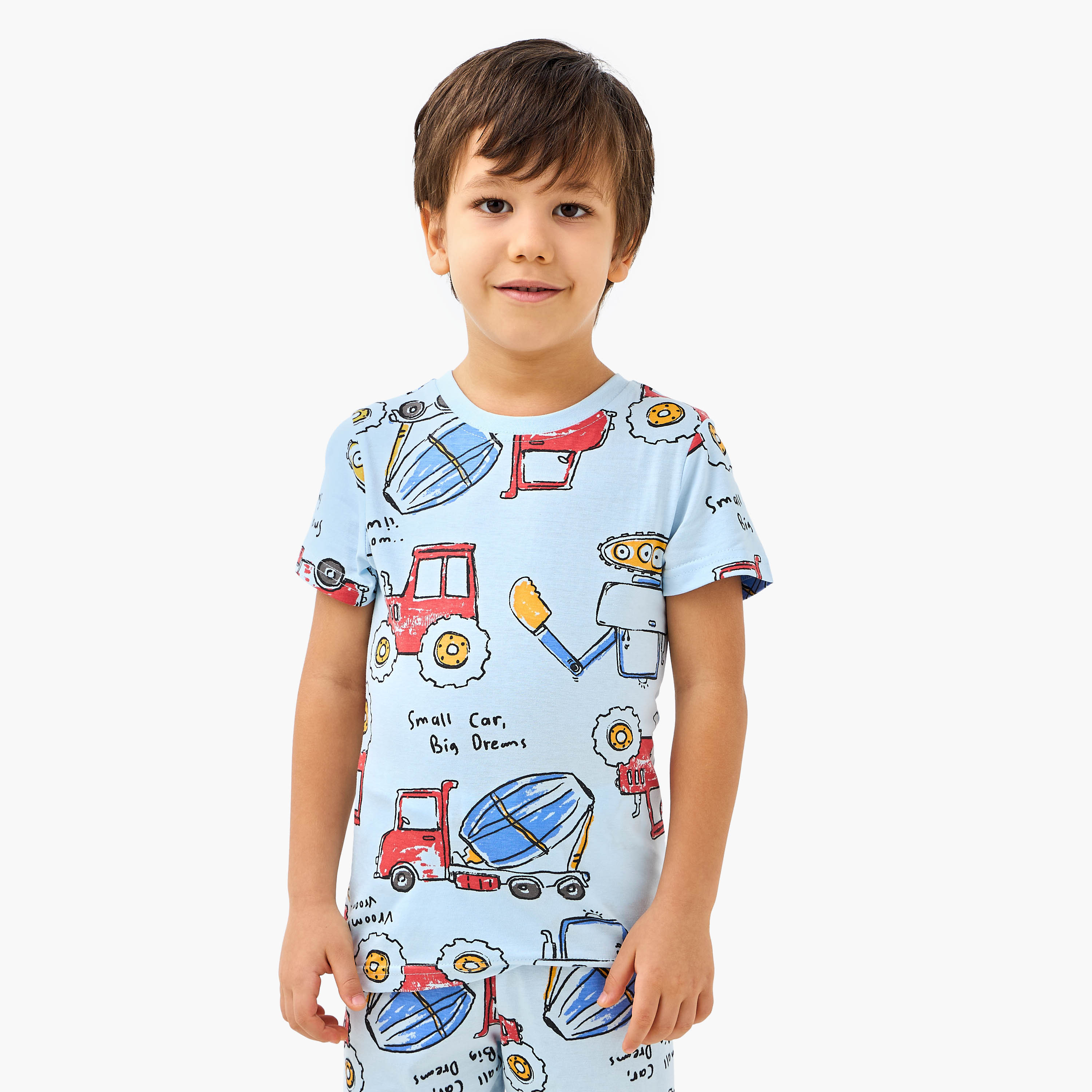 Juniors Construction Vehicle Print T-shirt and Pyjamas - Set of 3-boys-clothing-nightwear-image-6