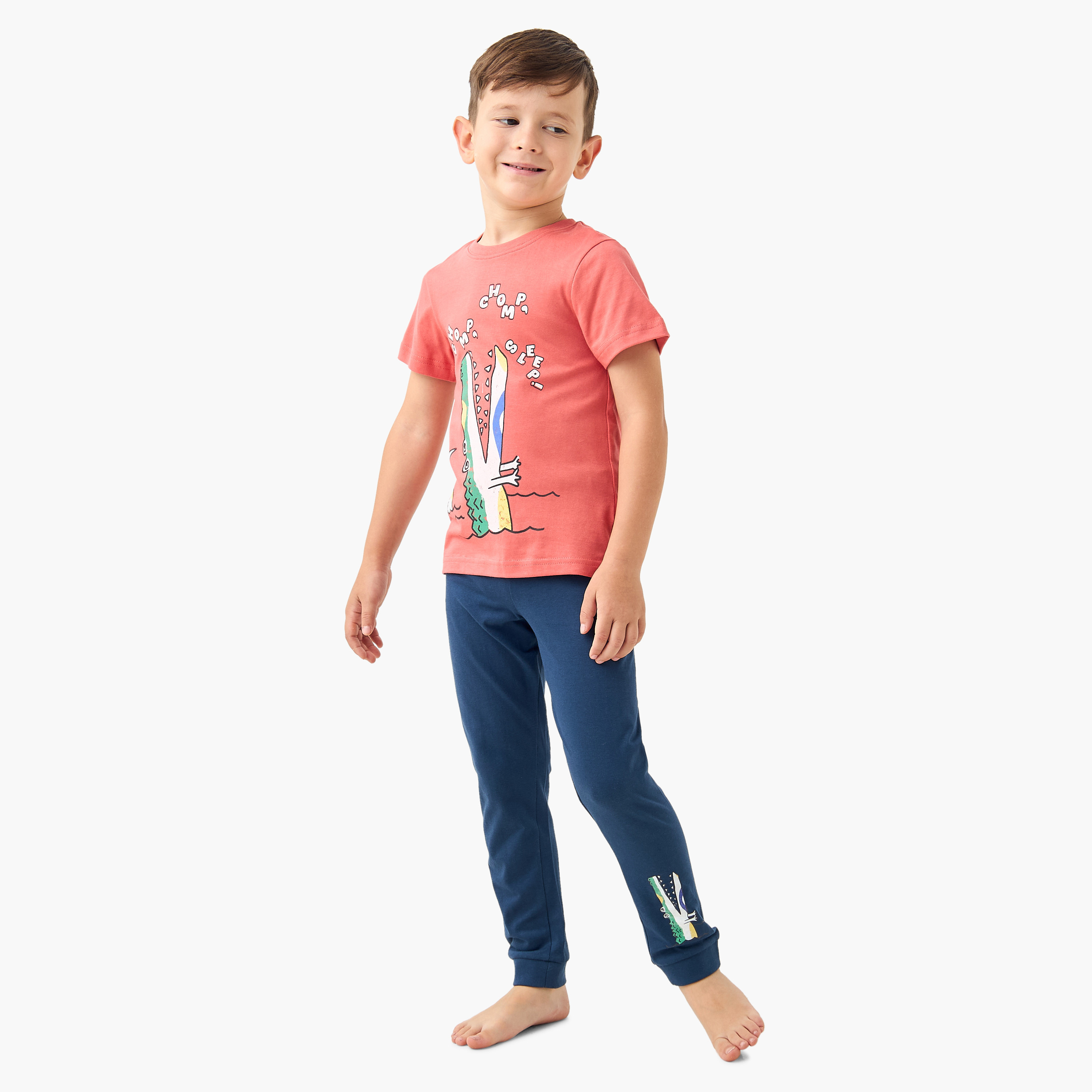 Juniors Crocodile Print T-shirt and Pyjama Set-boys-clothing-nightwear-image-1