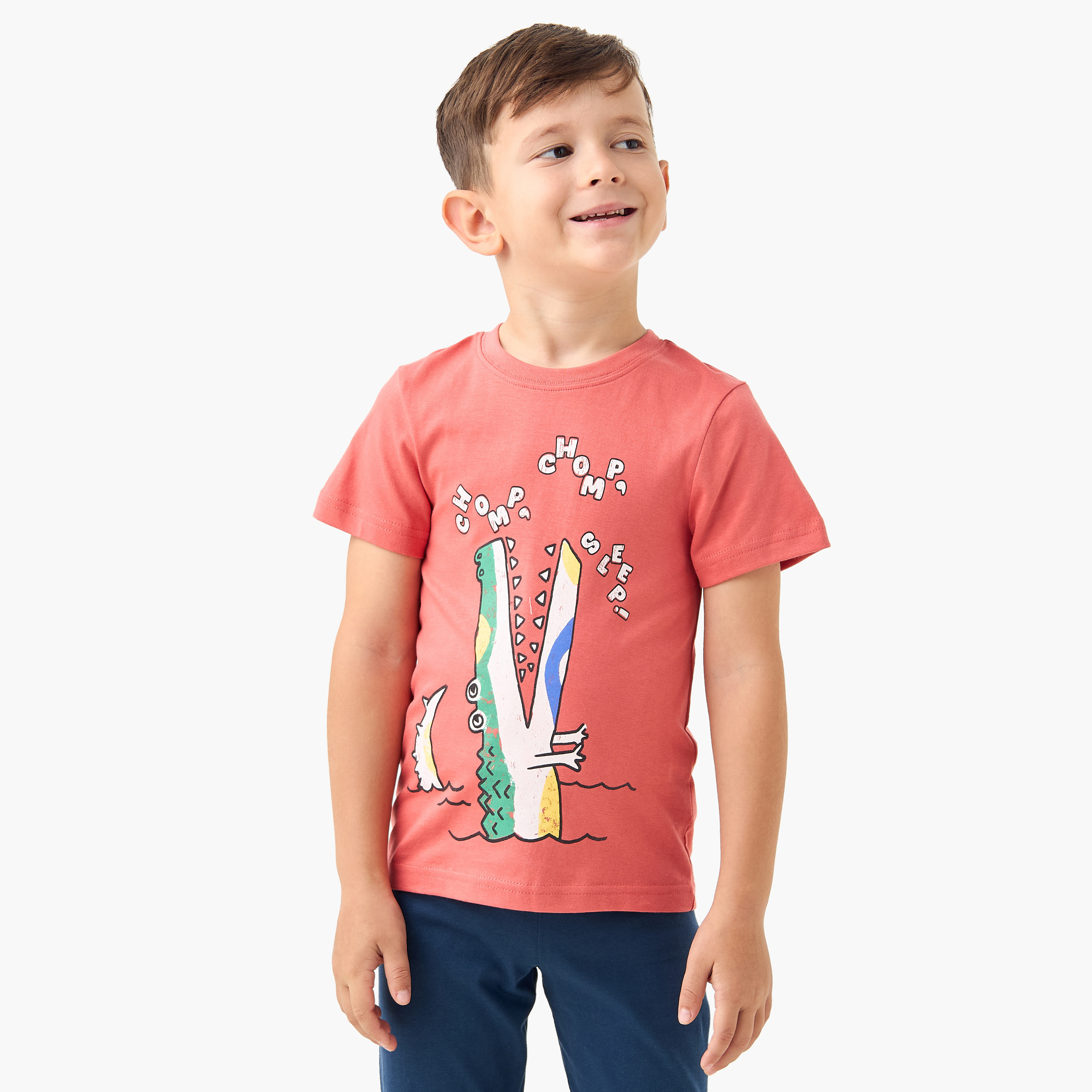Juniors Crocodile Print T-shirt and Pyjama Set-boys-clothing-nightwear-image-2