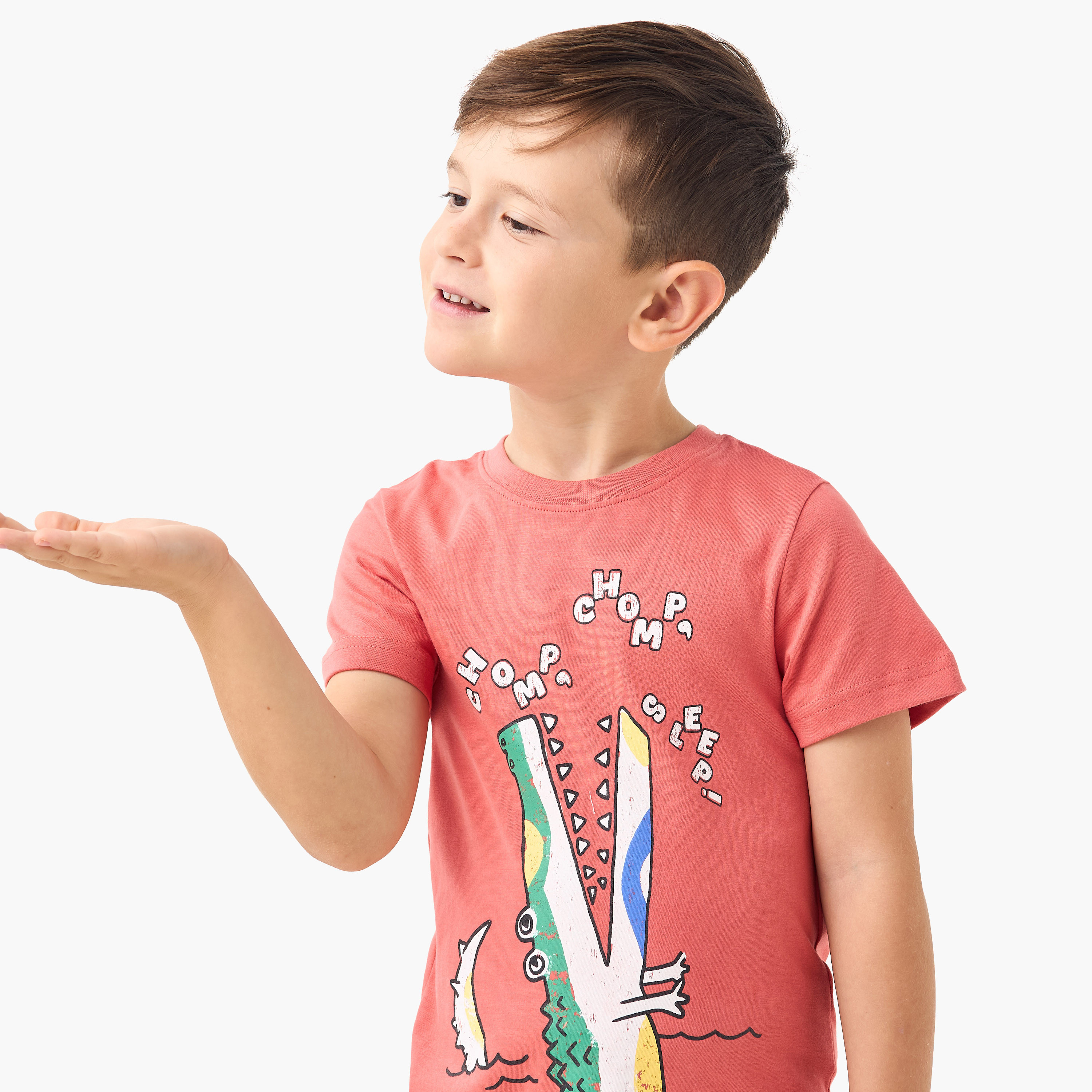 Juniors Crocodile Print T-shirt and Pyjama Set-boys-clothing-nightwear-image-5