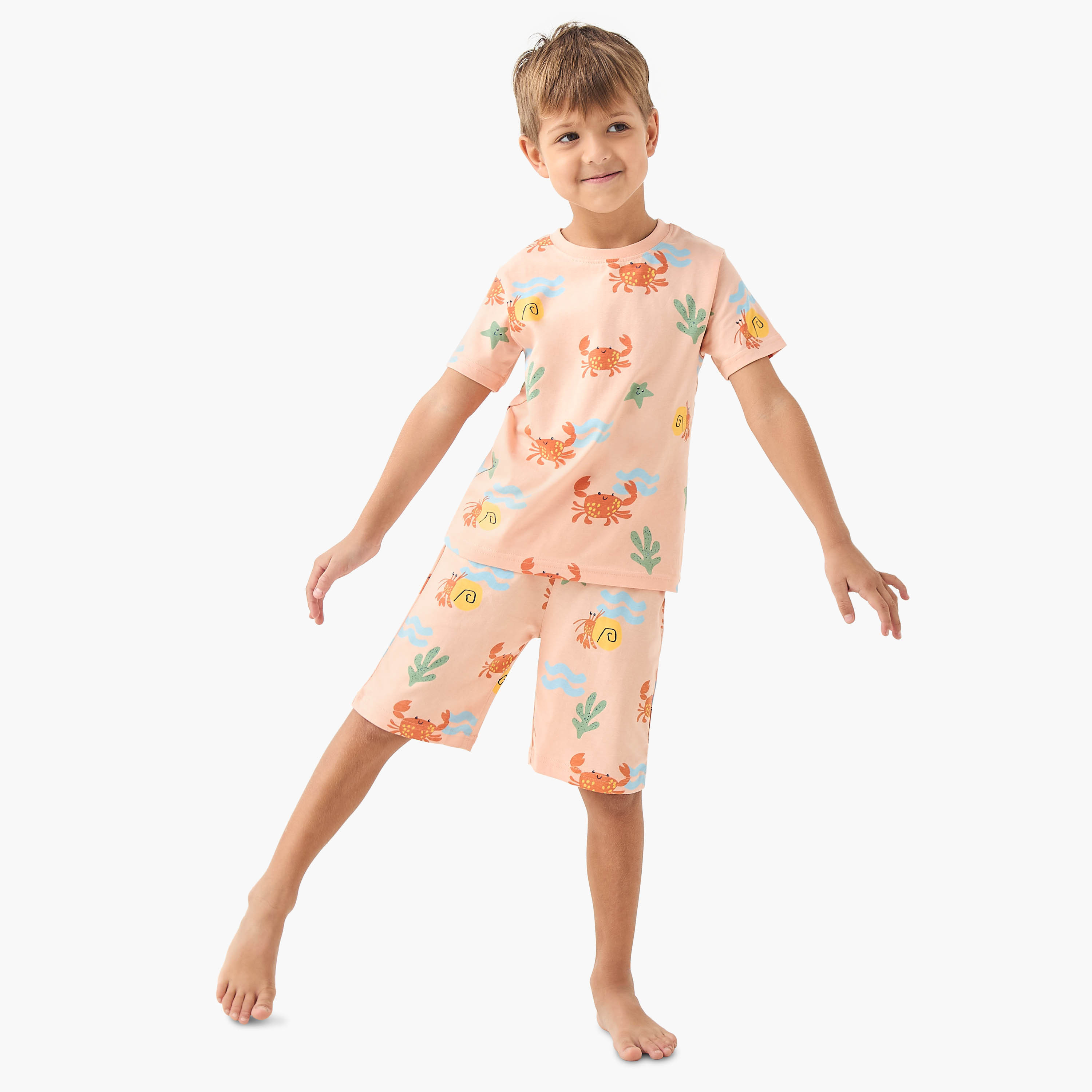 Juniors Crab Print T-shirt and Shorts Set-boys-clothing-nightwear-image-1