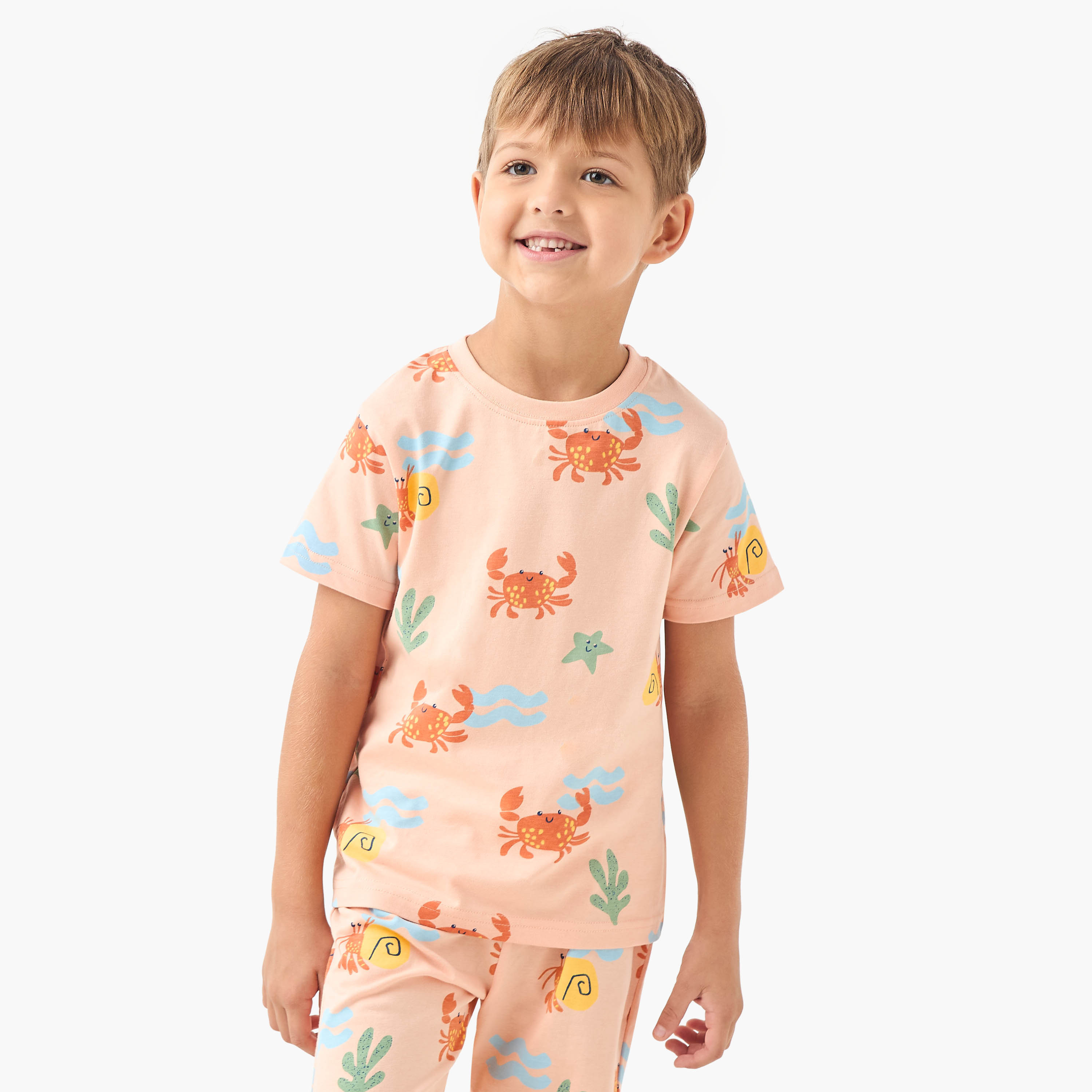 Juniors Crab Print T-shirt and Shorts Set-boys-clothing-nightwear-image-3