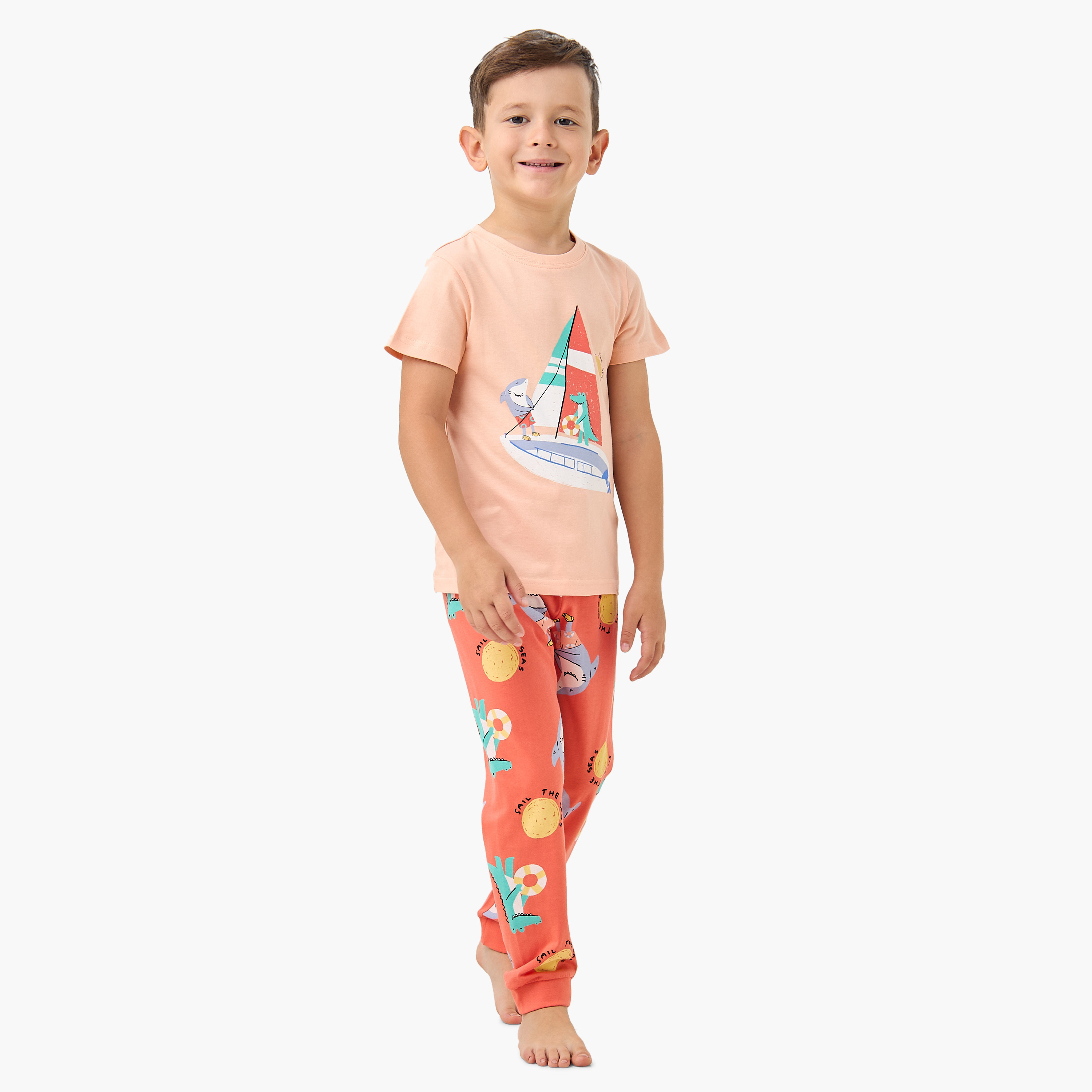 Juniors Sea Print T-shirt and Pyjama Set-boys-clothing-nightwear-image-1