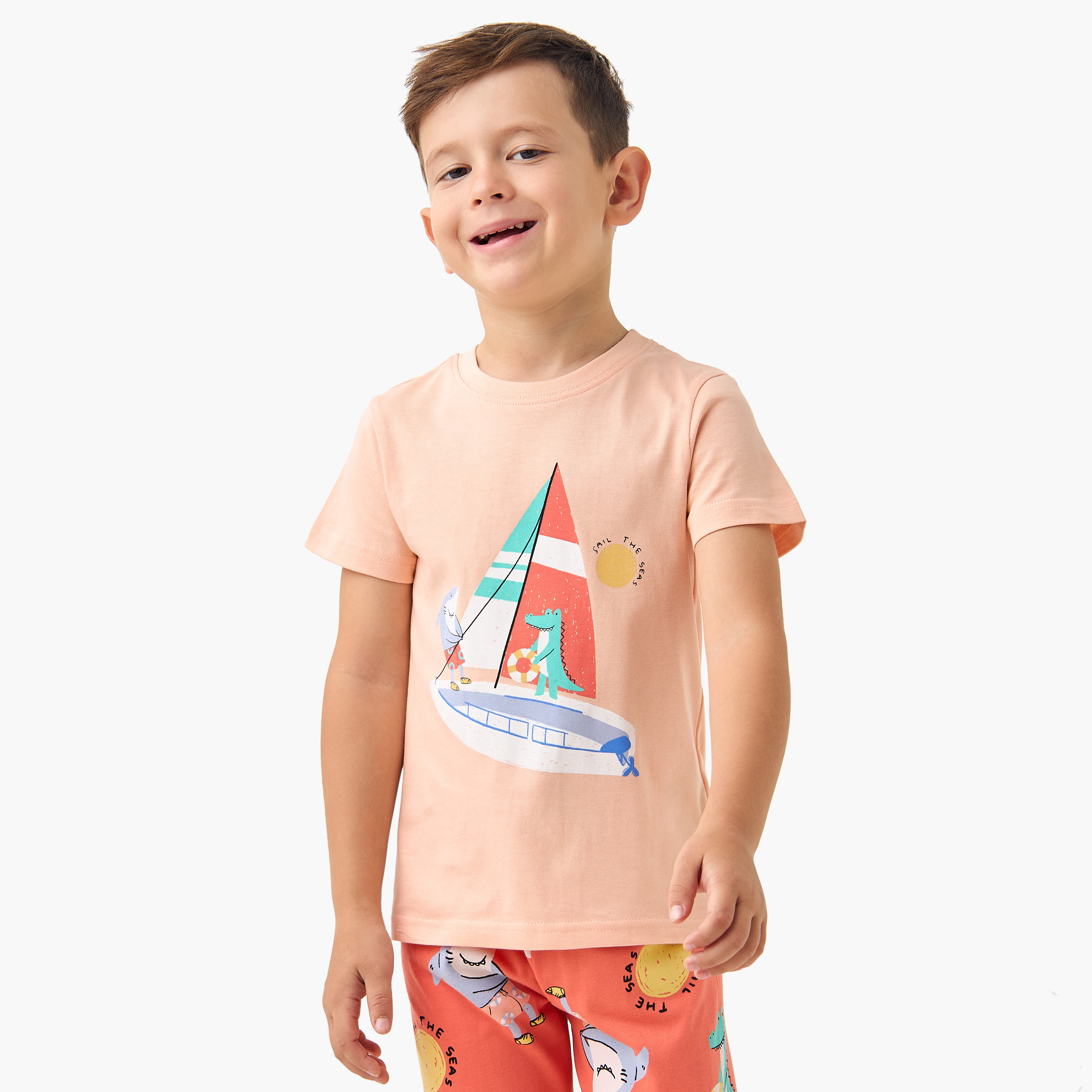 Juniors Sea Print T-shirt and Pyjama Set-boys-clothing-nightwear-image-2