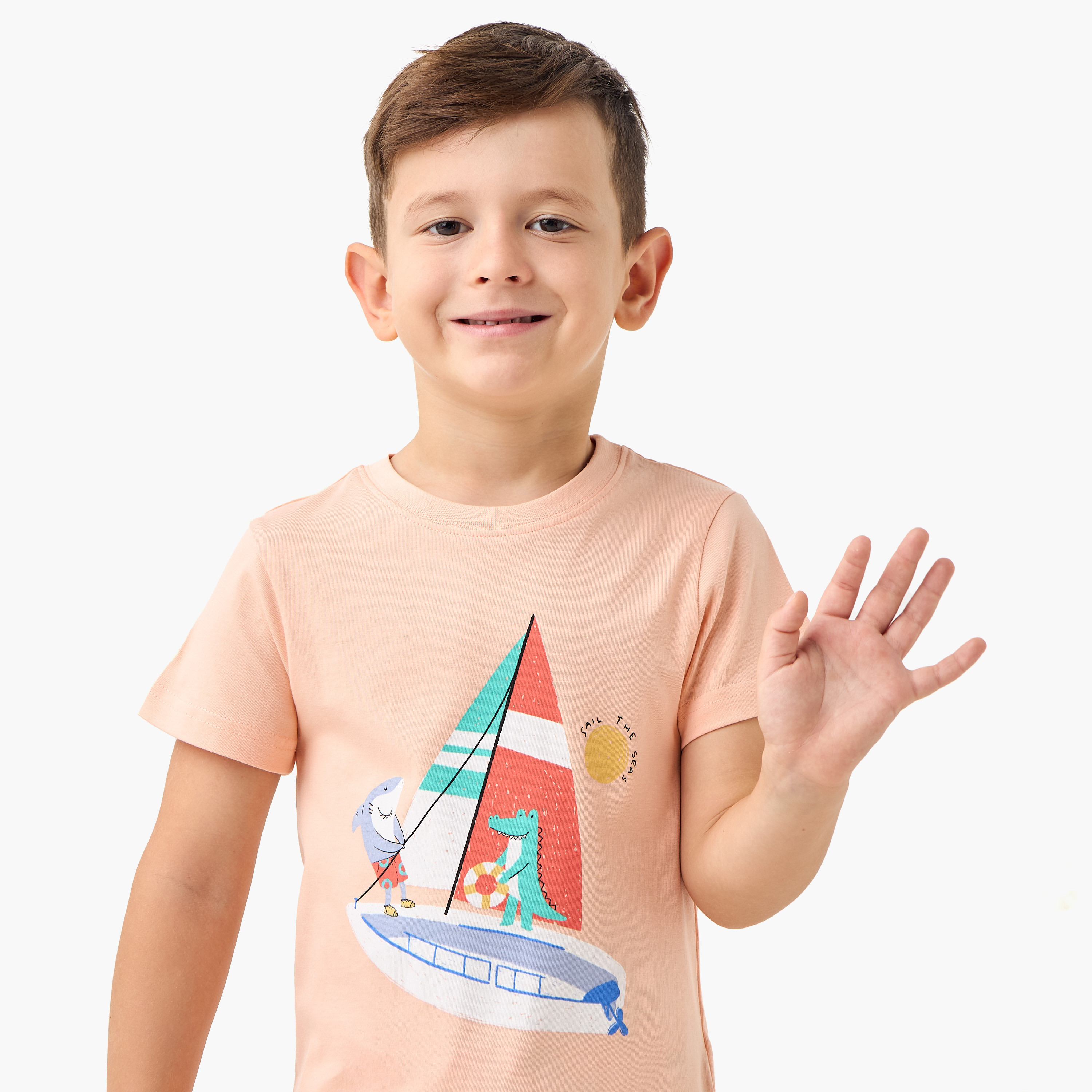 Juniors Sea Print T-shirt and Pyjama Set-boys-clothing-nightwear-image-5