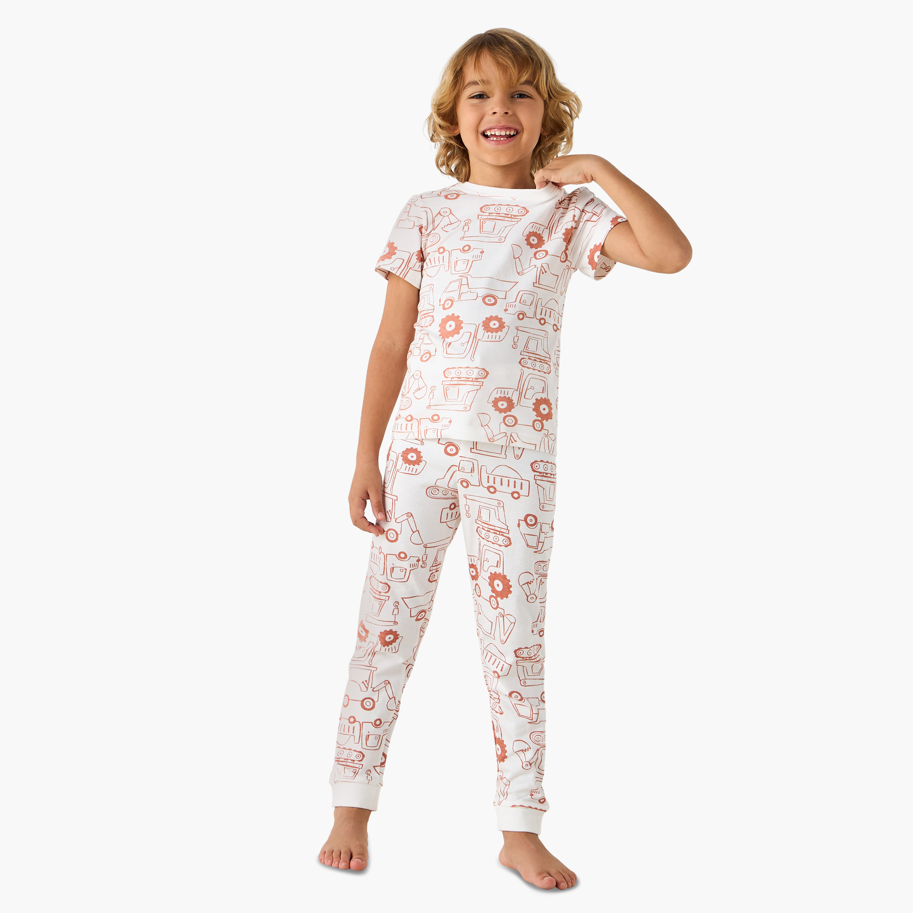Juniors All-Over Graphic Print T-shirt and Pyjama Set-boys-clothing-nightwear-image-1