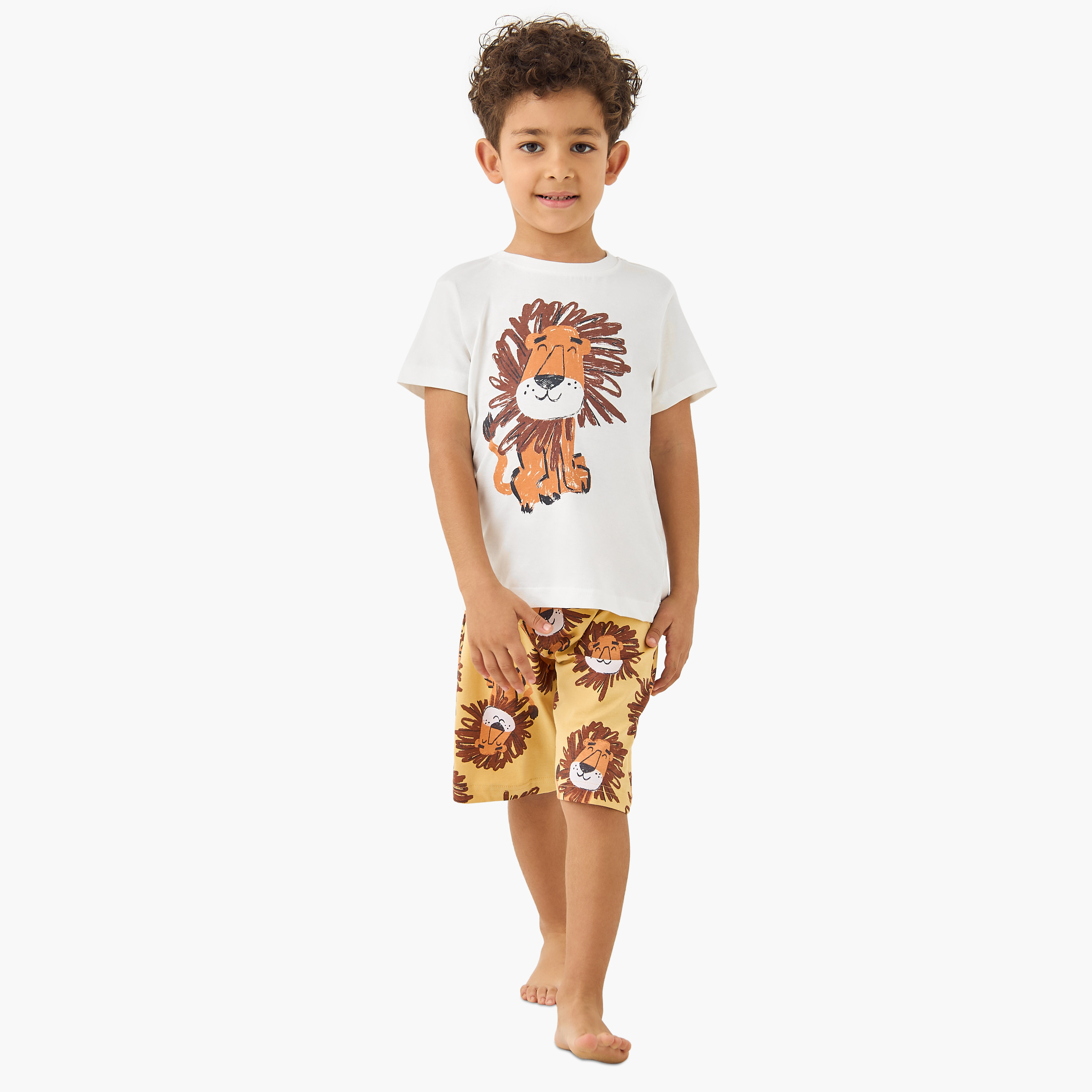 Juniors Lion Print T-shirt and Pyjama Set-boys-clothing-nightwear-image-1