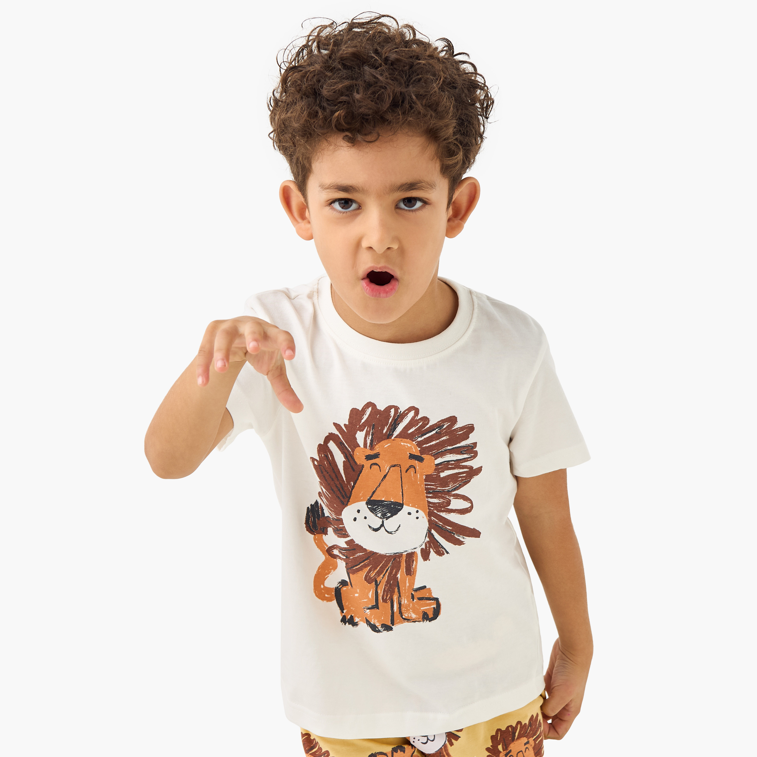 Juniors Lion Print T-shirt and Pyjama Set-boys-clothing-nightwear-image-2
