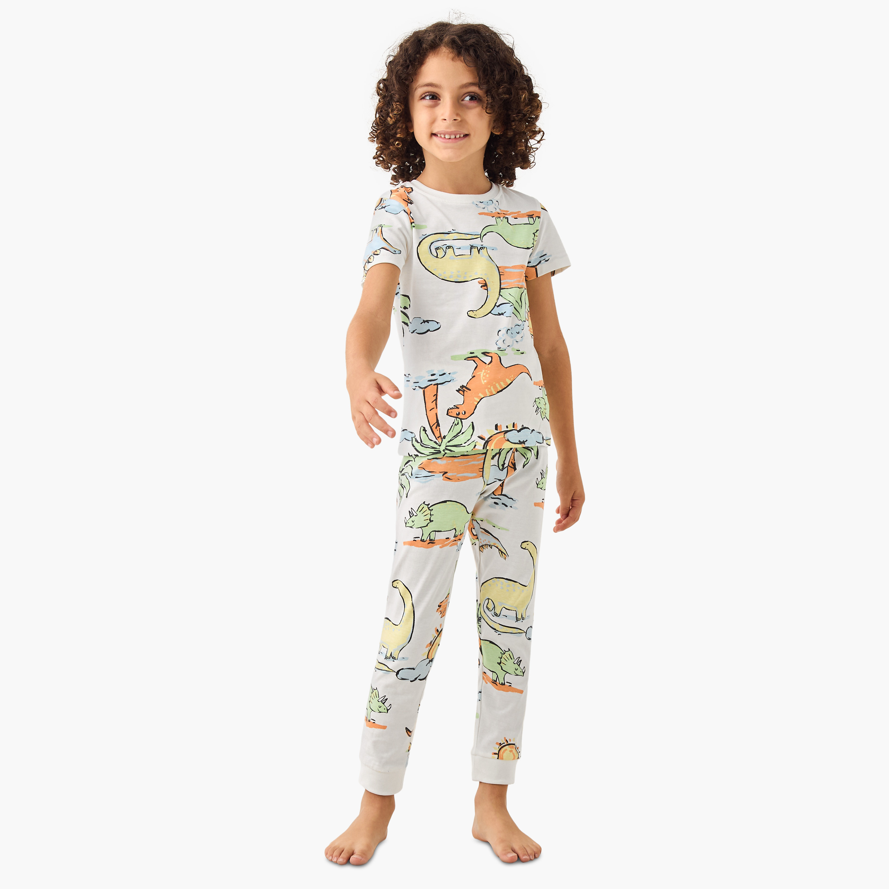 Juniors All-Over Dinosaur Print T-shirt and Pyjama Set-boys-clothing-nightwear-image-1