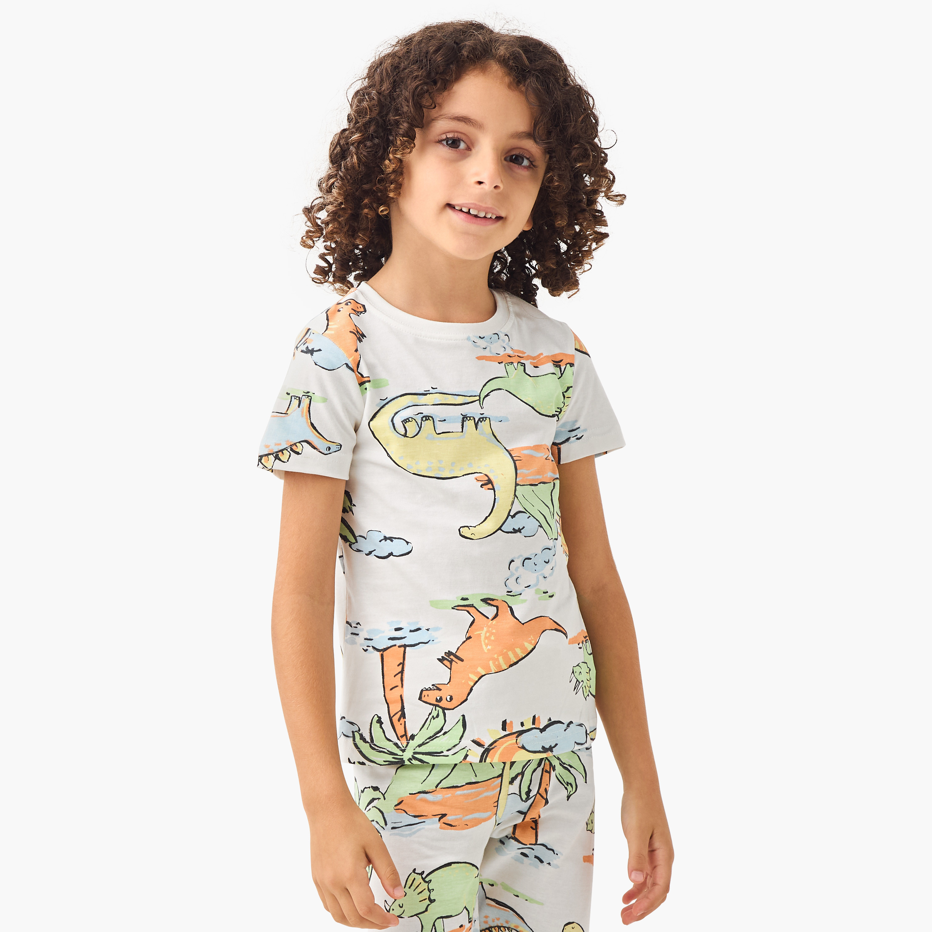 Juniors All-Over Dinosaur Print T-shirt and Pyjama Set-boys-clothing-nightwear-image-2