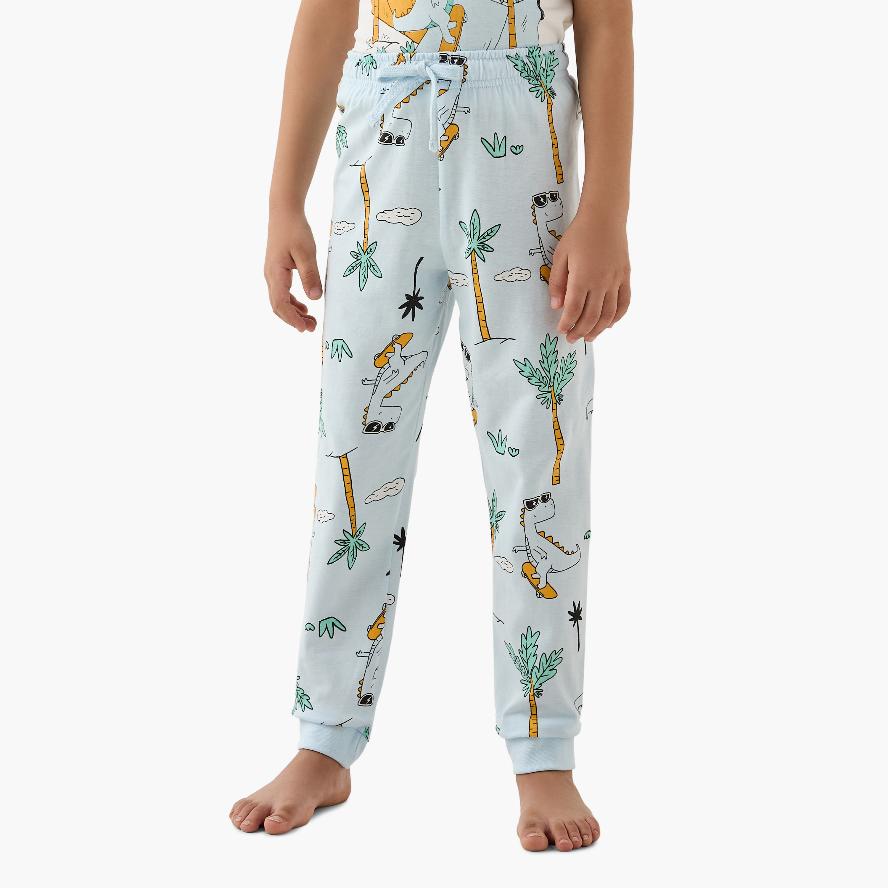 Juniors Dino Print T-shirt and Pyjama Set-boys-clothing-nightwear-image-3