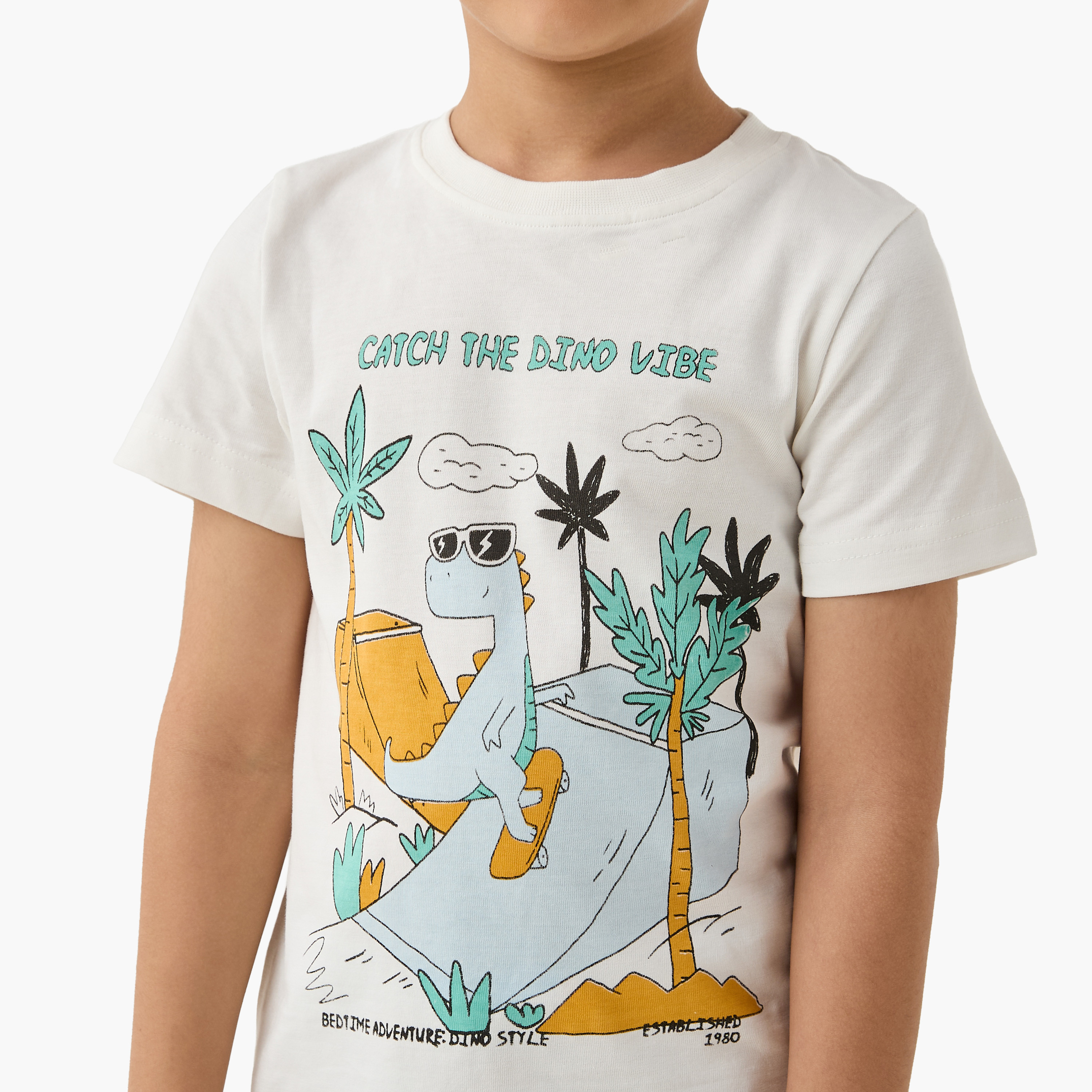 Juniors Dino Print T-shirt and Pyjama Set-boys-clothing-nightwear-image-5
