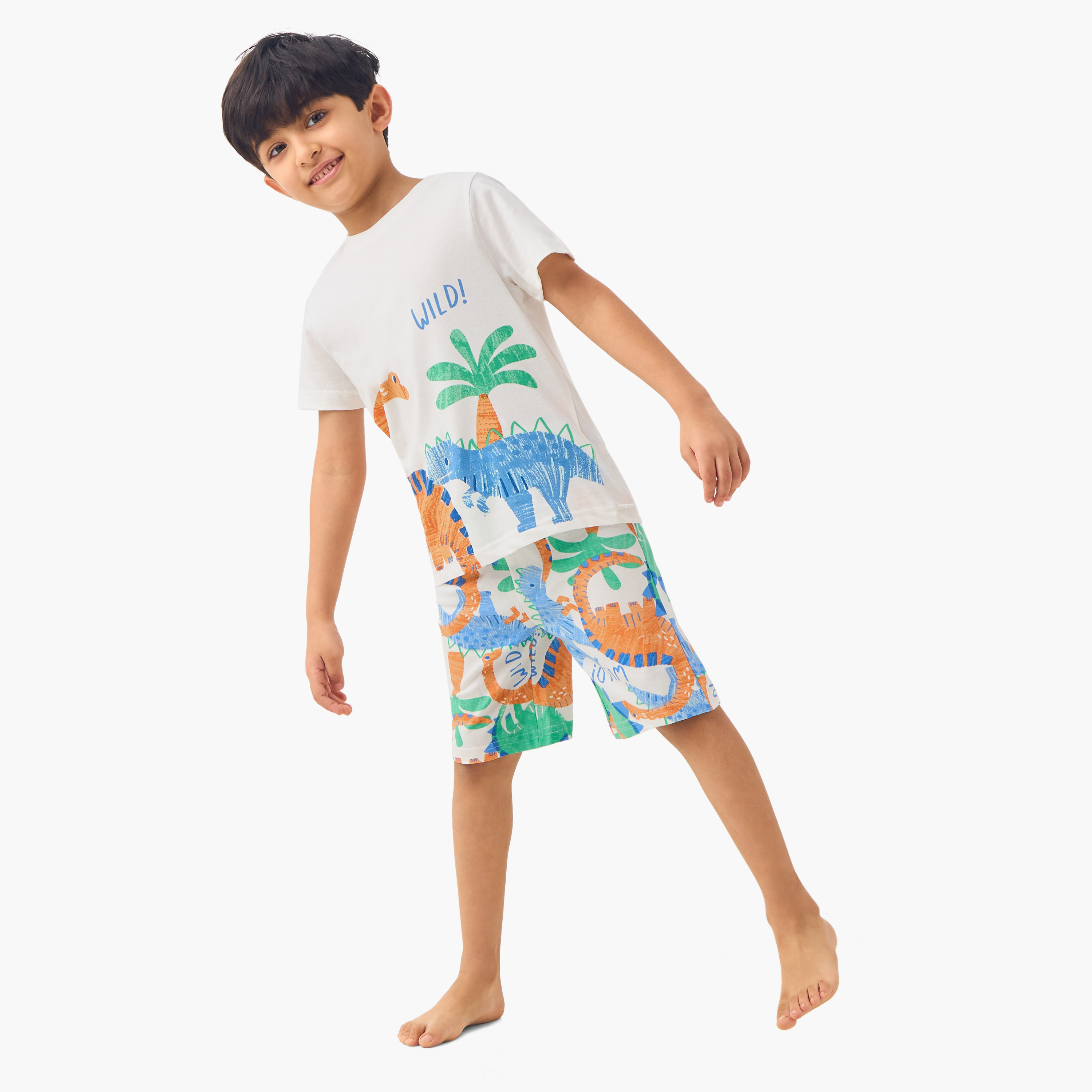 Juniors Dinosaur Print T-shirt and Shorts Set-boys-clothing-nightwear-image-1