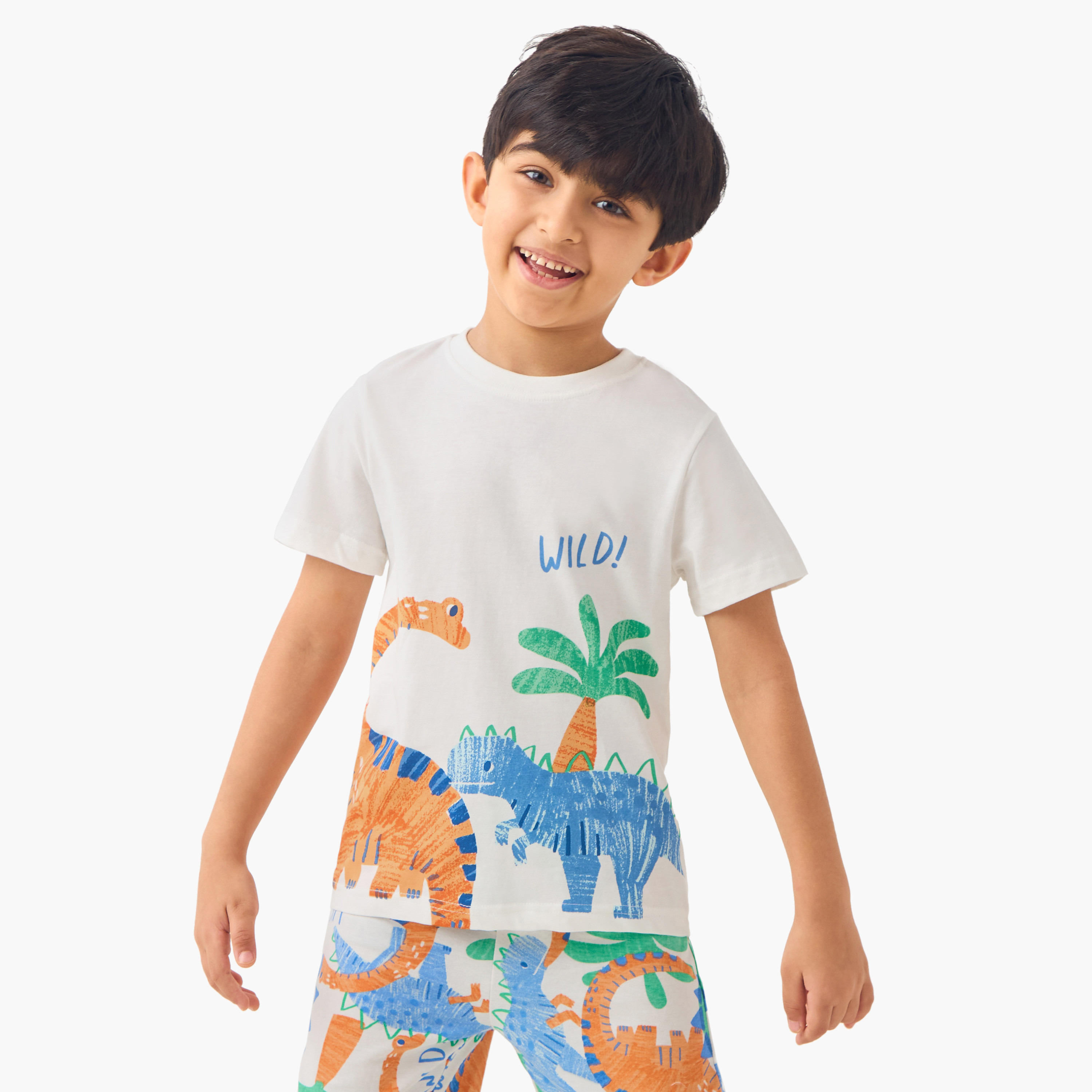 Juniors Dinosaur Print T-shirt and Shorts Set-boys-clothing-nightwear-image-2