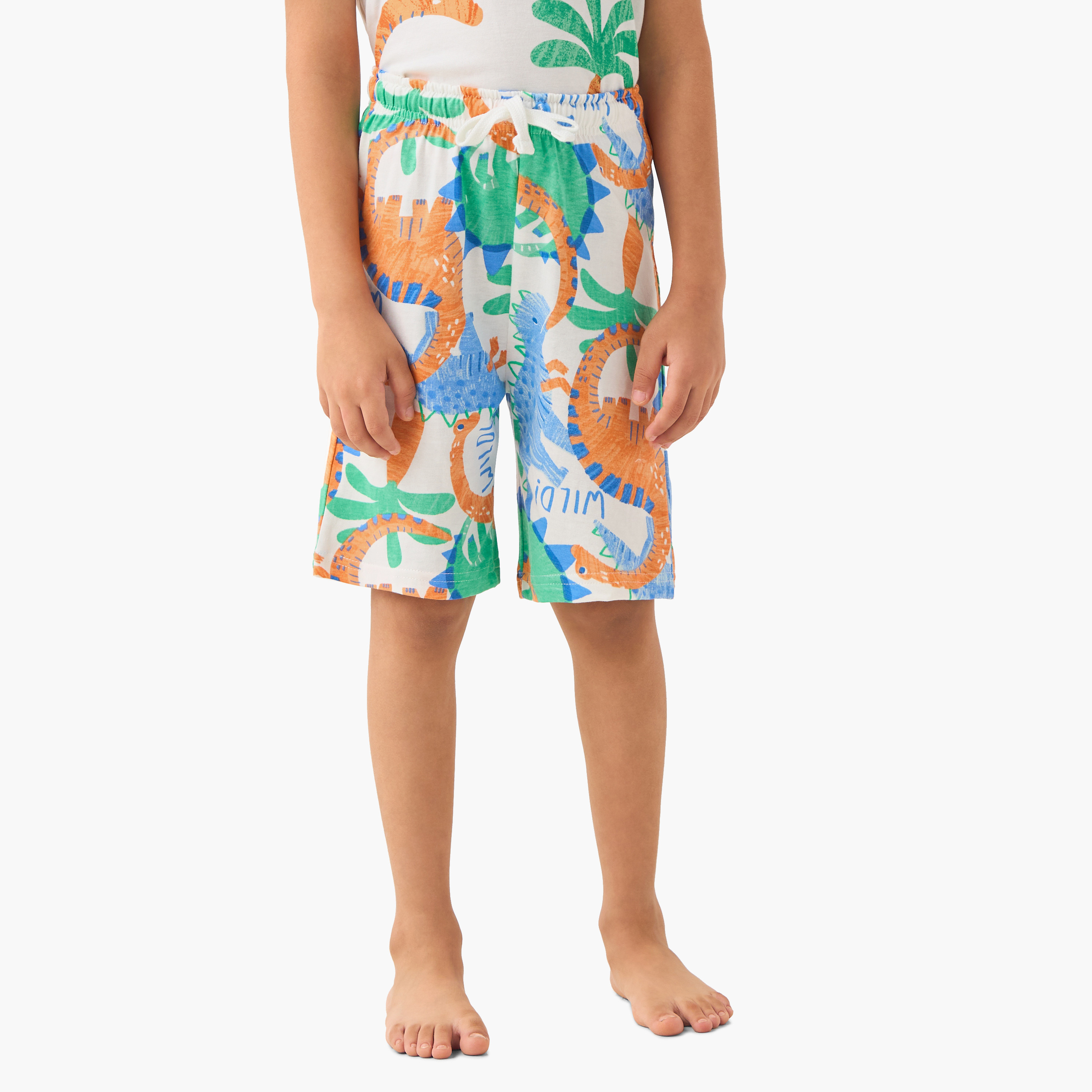 Juniors Dinosaur Print T-shirt and Shorts Set-boys-clothing-nightwear-image-3