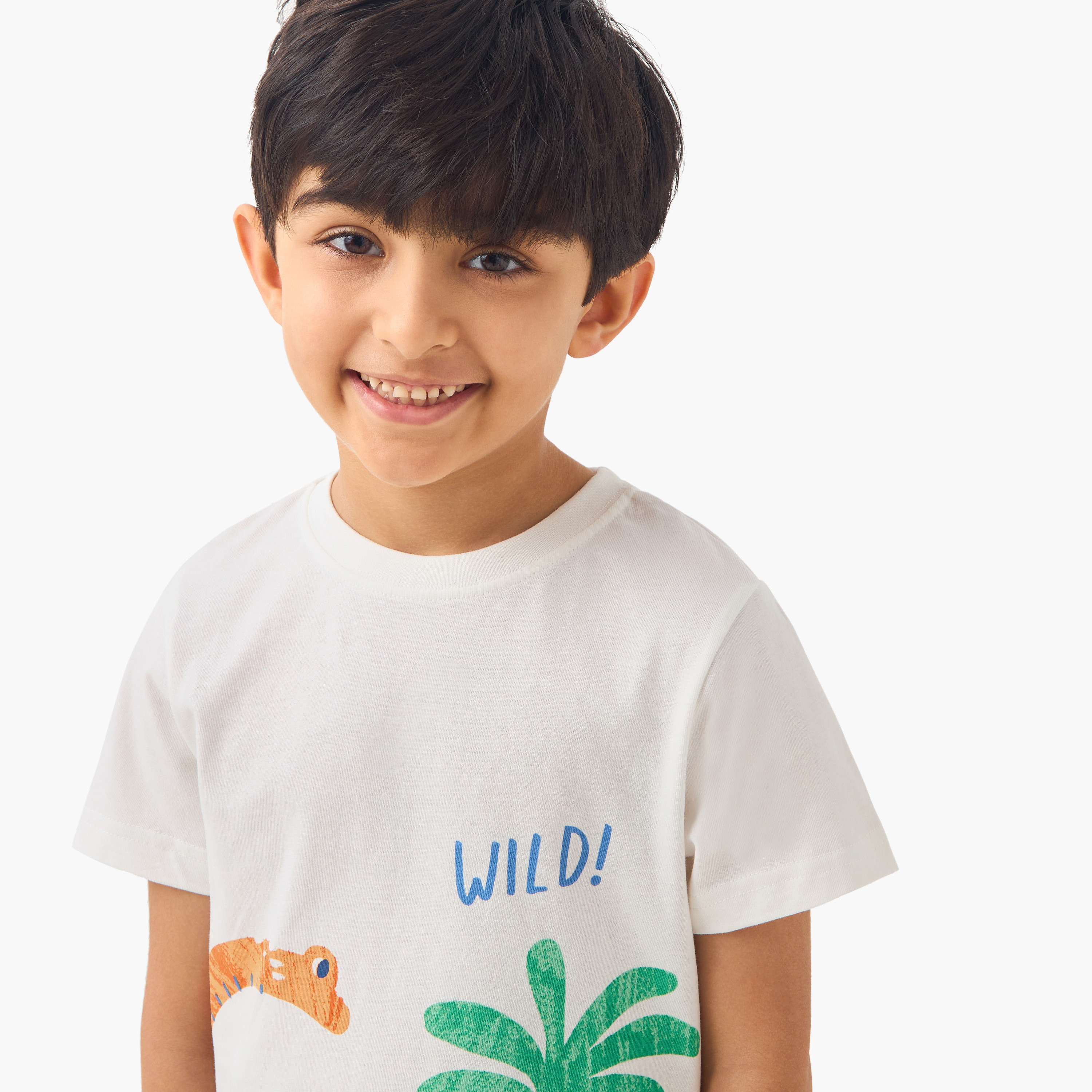 Juniors Dinosaur Print T-shirt and Shorts Set-boys-clothing-nightwear-image-5