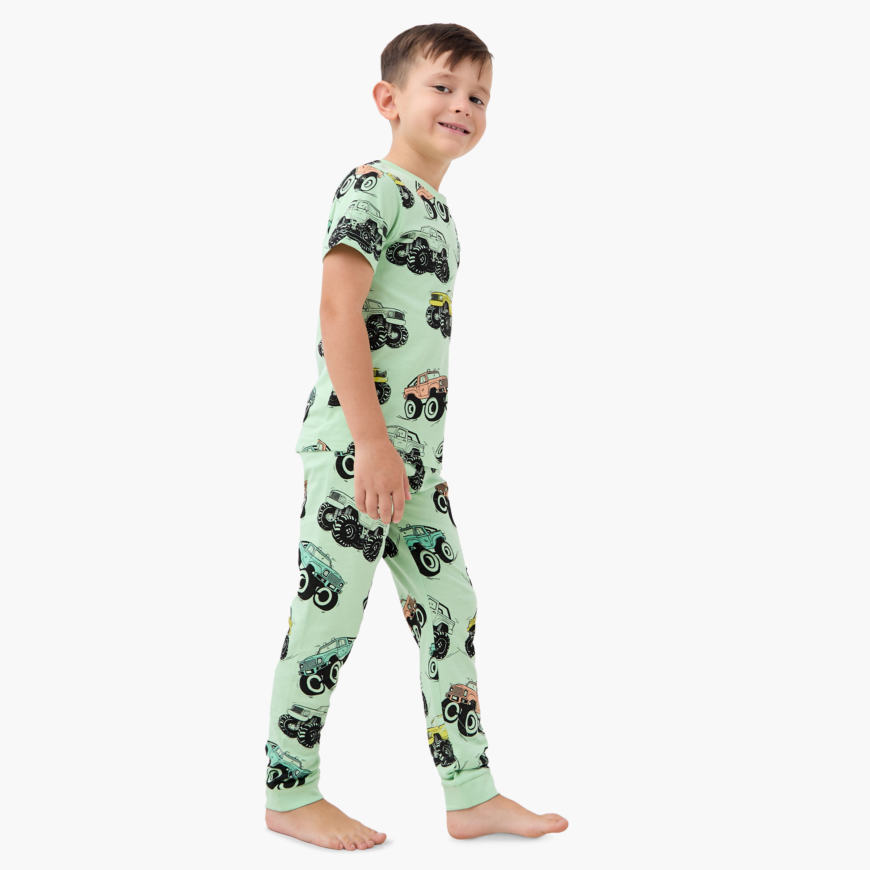 Juniors Vehicle Print T-shirt and Pyjama Set-baby-boys-clothing-nightwear-pyjamasets-image-1