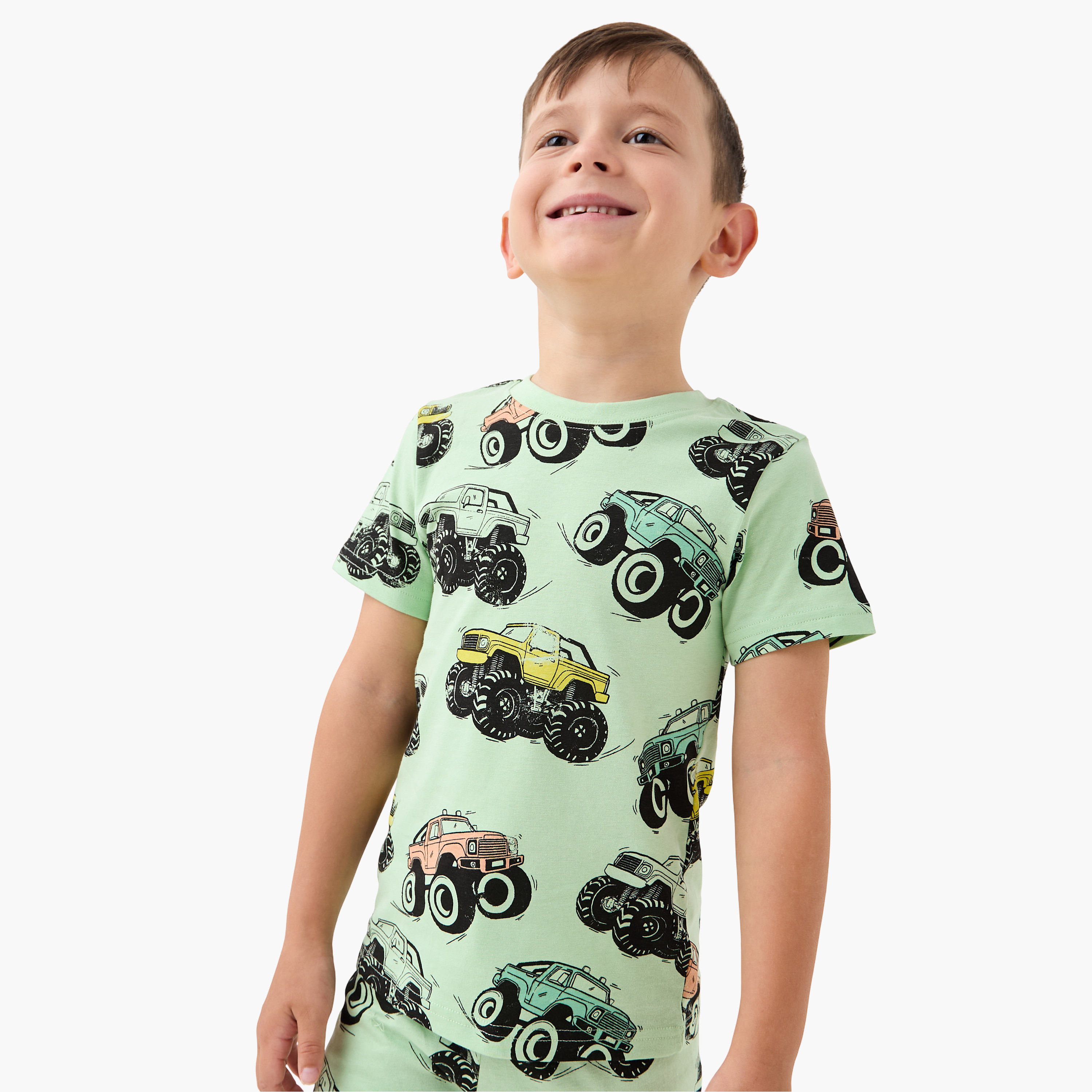 Juniors Vehicle Print T-shirt and Pyjama Set-baby-boys-clothing-nightwear-pyjamasets-image-2