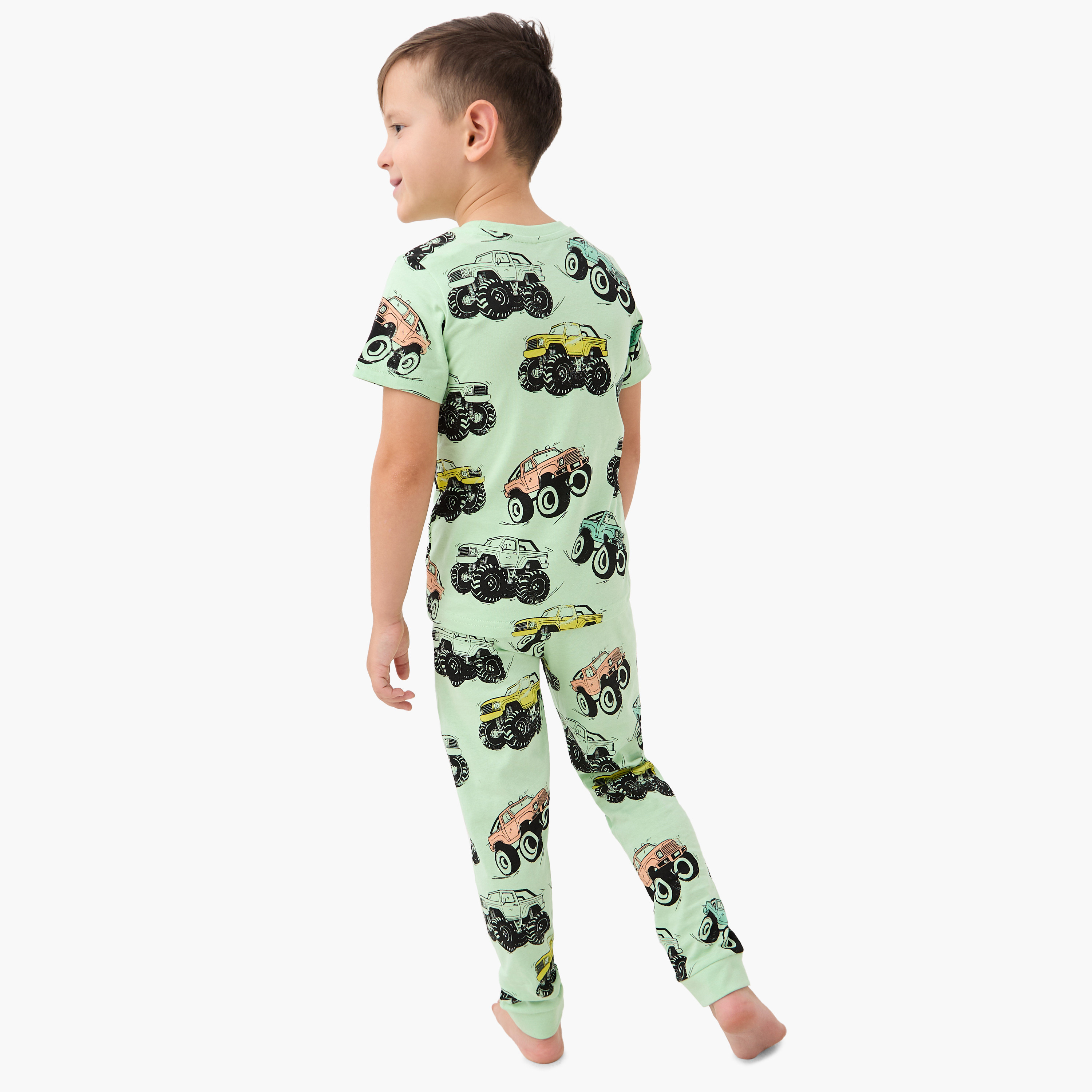 Juniors Vehicle Print T-shirt and Pyjama Set-baby-boys-clothing-nightwear-pyjamasets-image-4