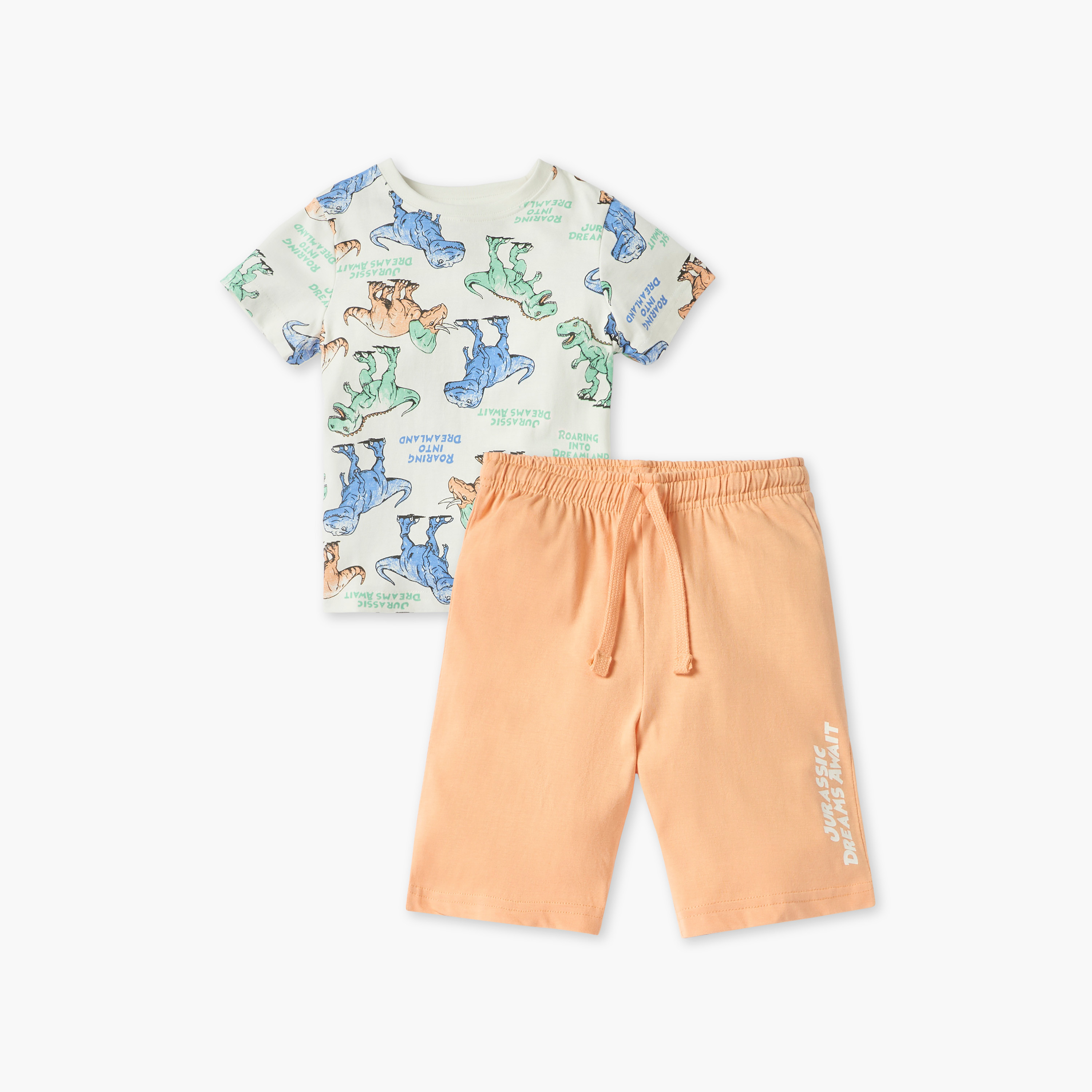 Juniors Dinosaur Print T-shirt and Pyjama Set-boys-clothing-nightwear-image-1